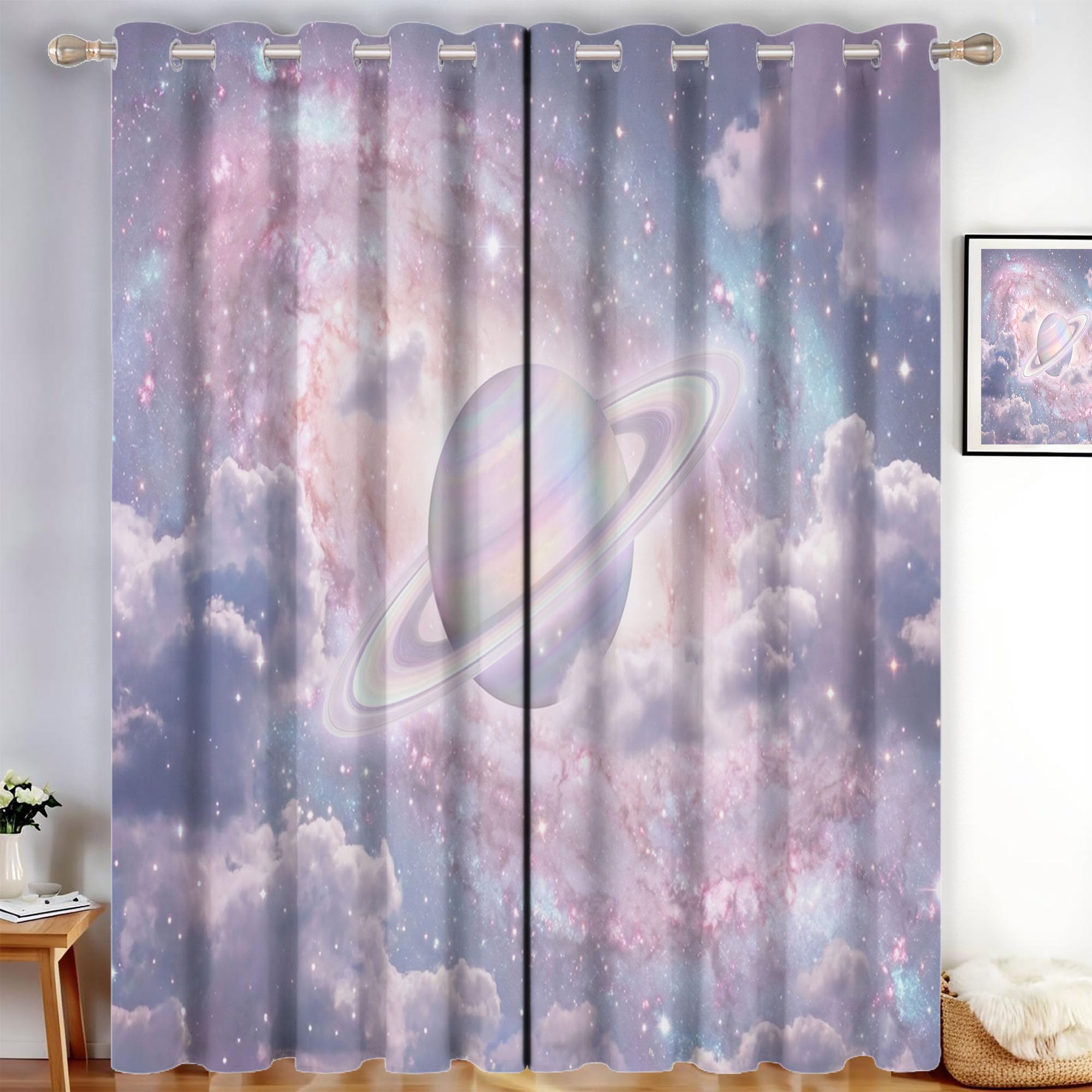 Tende Oscuranti Saturno Nebulosa, Stile Fantascientifico Onirico Risparmio Energetico Ridurre Rumore Tende Termiche Isolanti per Camera Da Letto E Soggiorno, 140 x 260 cm, 2 Pannelli