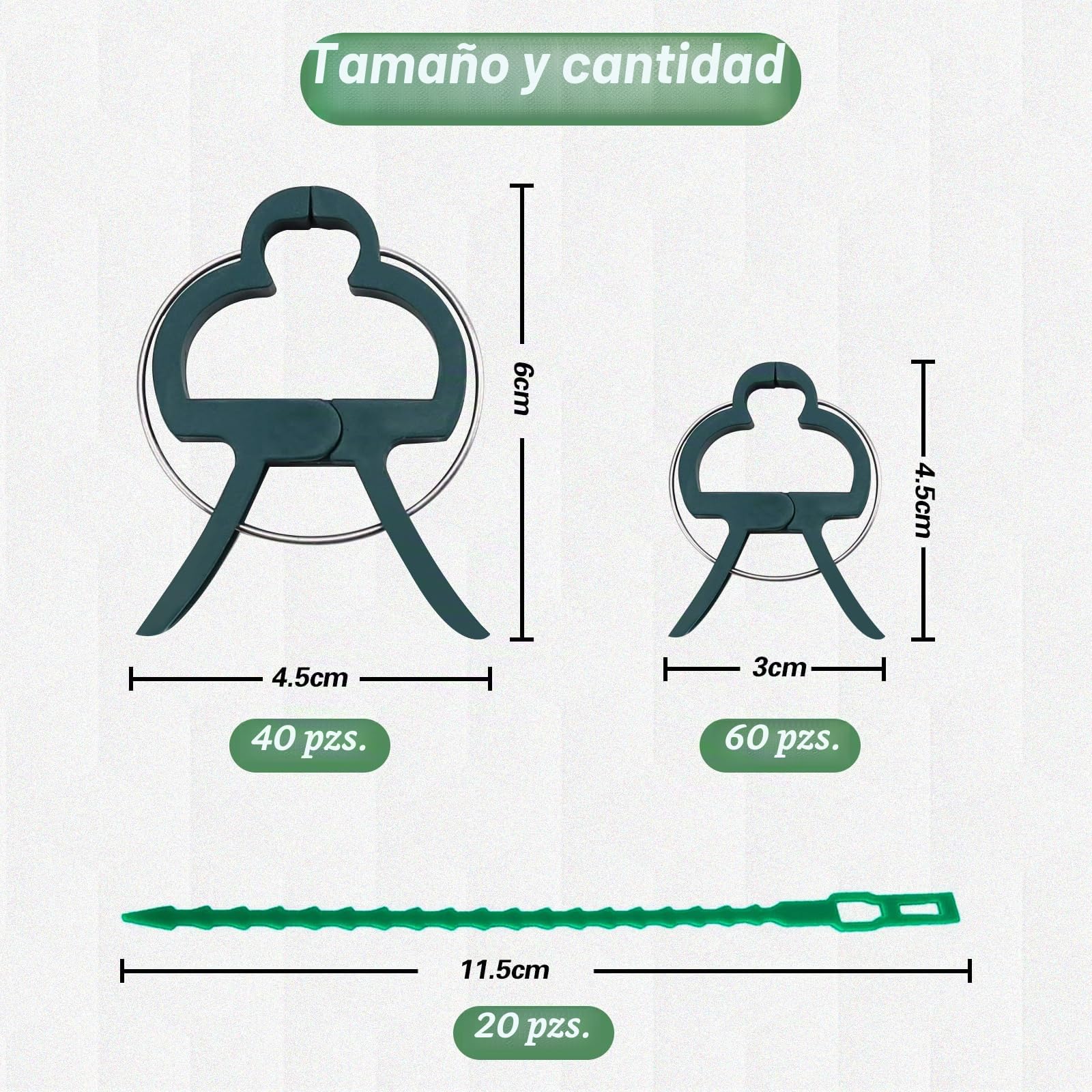 Pack De 120 Clips Para Plantas RAFIYU: 40 Grandes + 60 Pequeñas + 20 Bridas, Ideales Para Tomateras Y Trepadoras