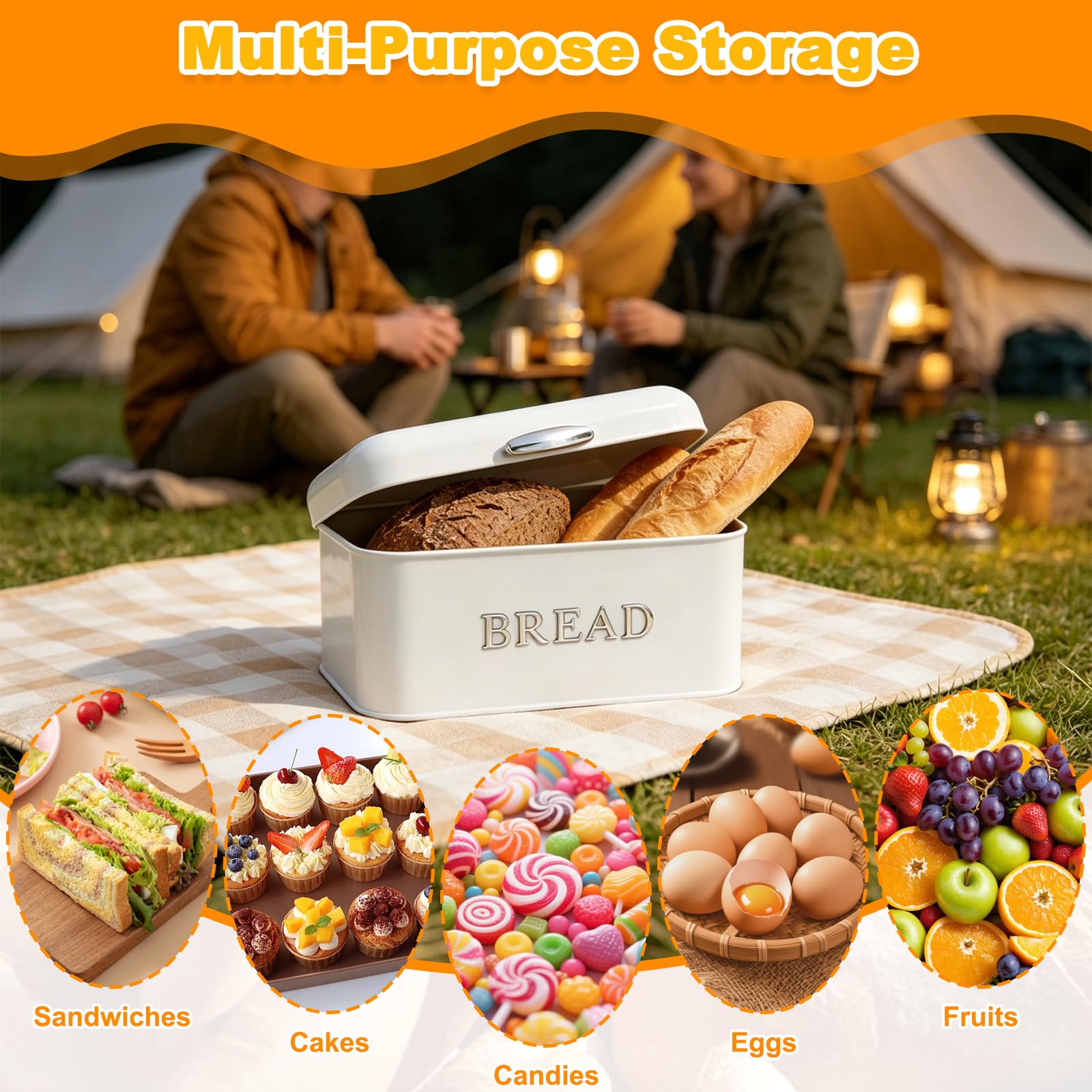 Metall Brotkasten mit Deckel, Brotaufbewahrungsbox, Großer Keksdose, Leicht Reinigen Brottopf, Weiß Brotkorb, Vintage Brotkästen für Aufbewahren Kekse, Gebäck, Obst (30 x 16 x 18cm)