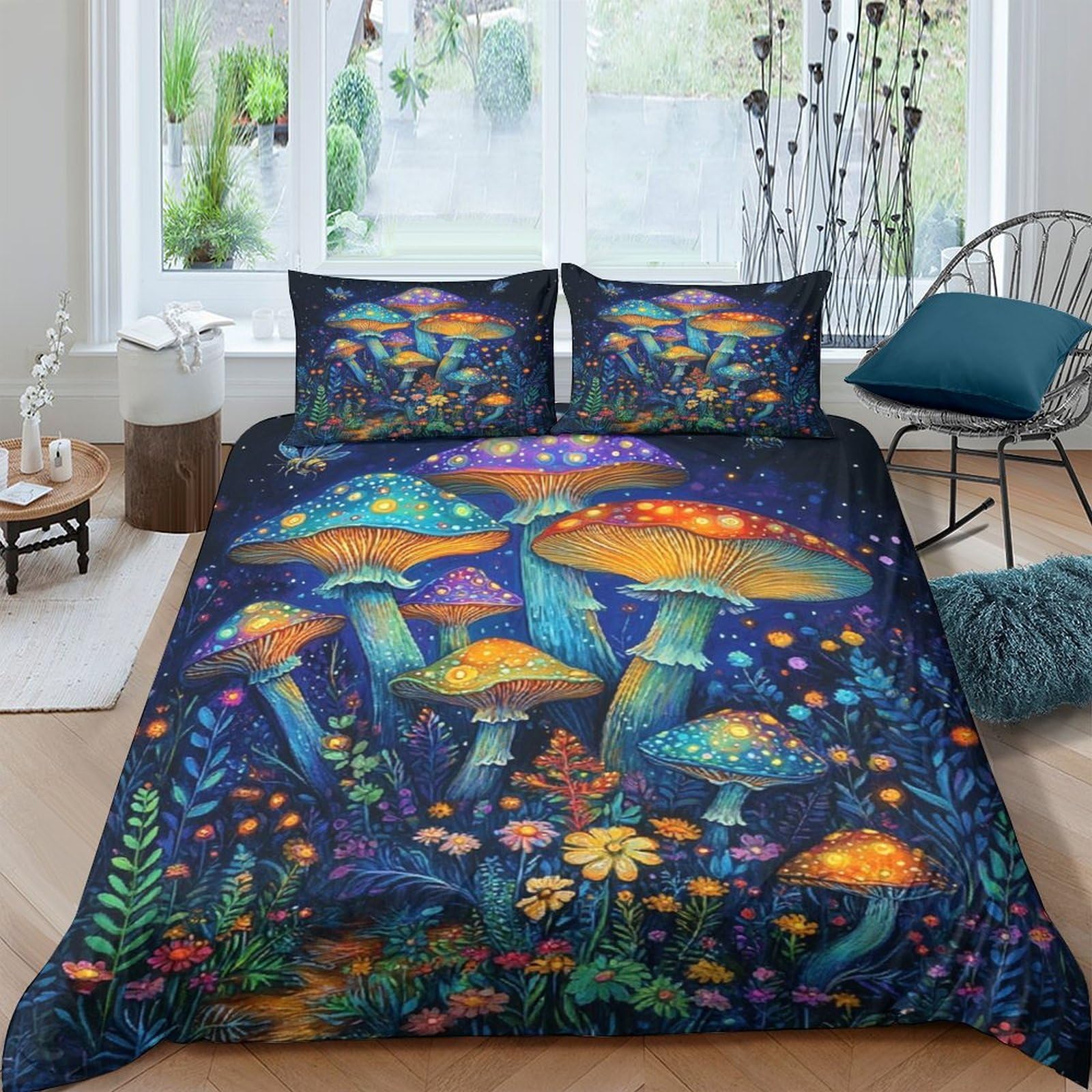 Ctjqhvkz Style-1 3D Printed Psychedelic Mushroom Fitted Sheet Microfiber Soft Anti-Slip Forest Fantasy Bed Cover For Bedroom Decor Single（135X200cm）