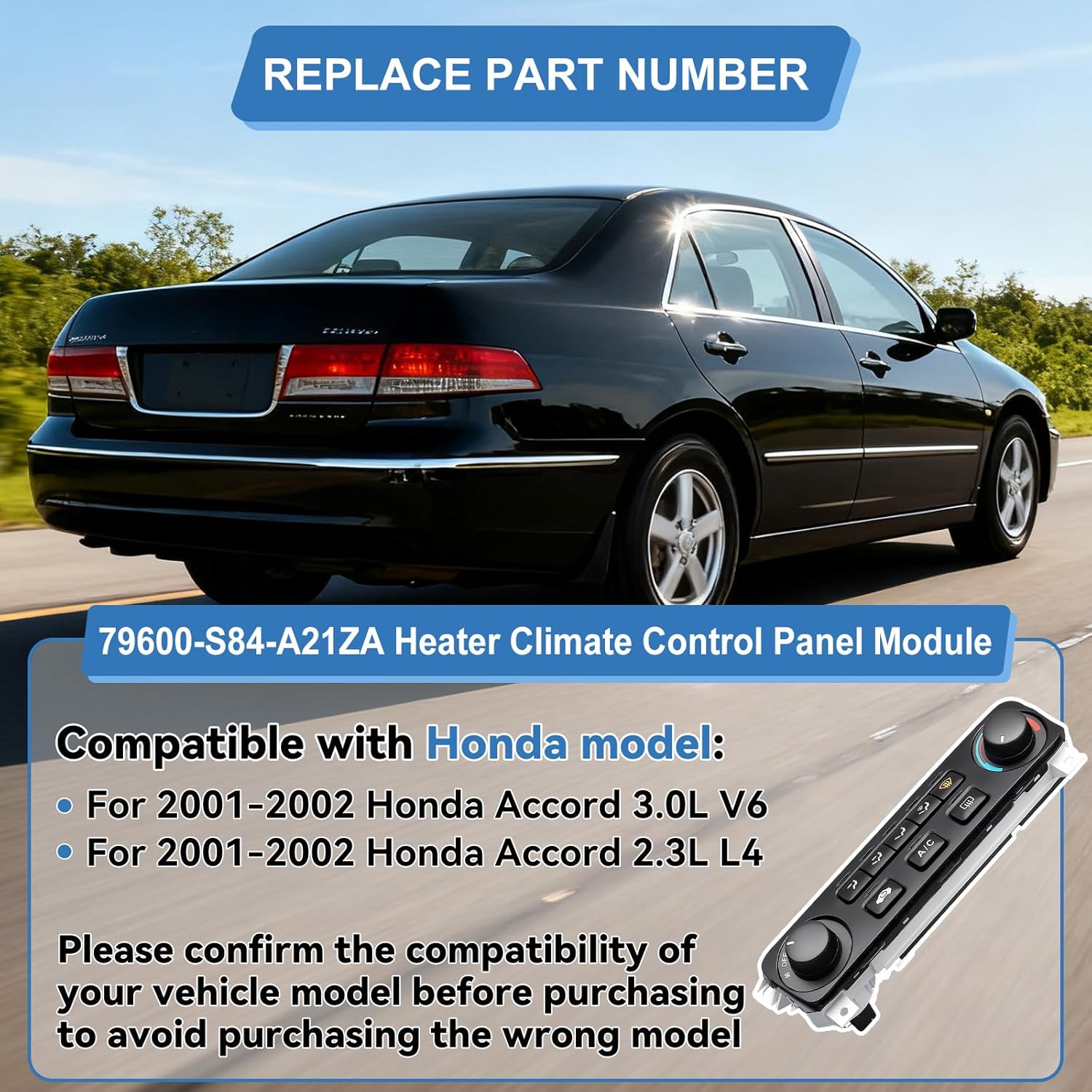 79600-S84-A21ZA Heater Climate Control Panel Module Compatible with 2001-2002 Honda Accord, A/C Heater Air Conditioning Panel Unit | Replaces # 15-72548, 599-007, HS505