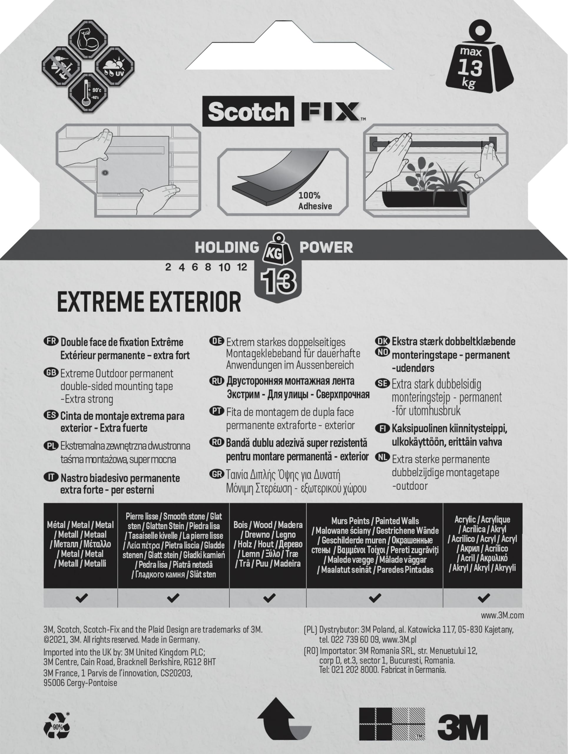 Scotch 4002-5 Extra Güçlü Montaj Bandı