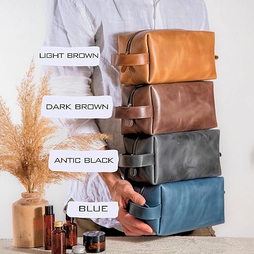 Miniatura 4 de Personalized Leather Toiletry Bag for Men - Genuine Leather Dopp Kit, Perfect Gift for Groomsmen, Fathers Day, Wedding, Anniversary - Handcrafted