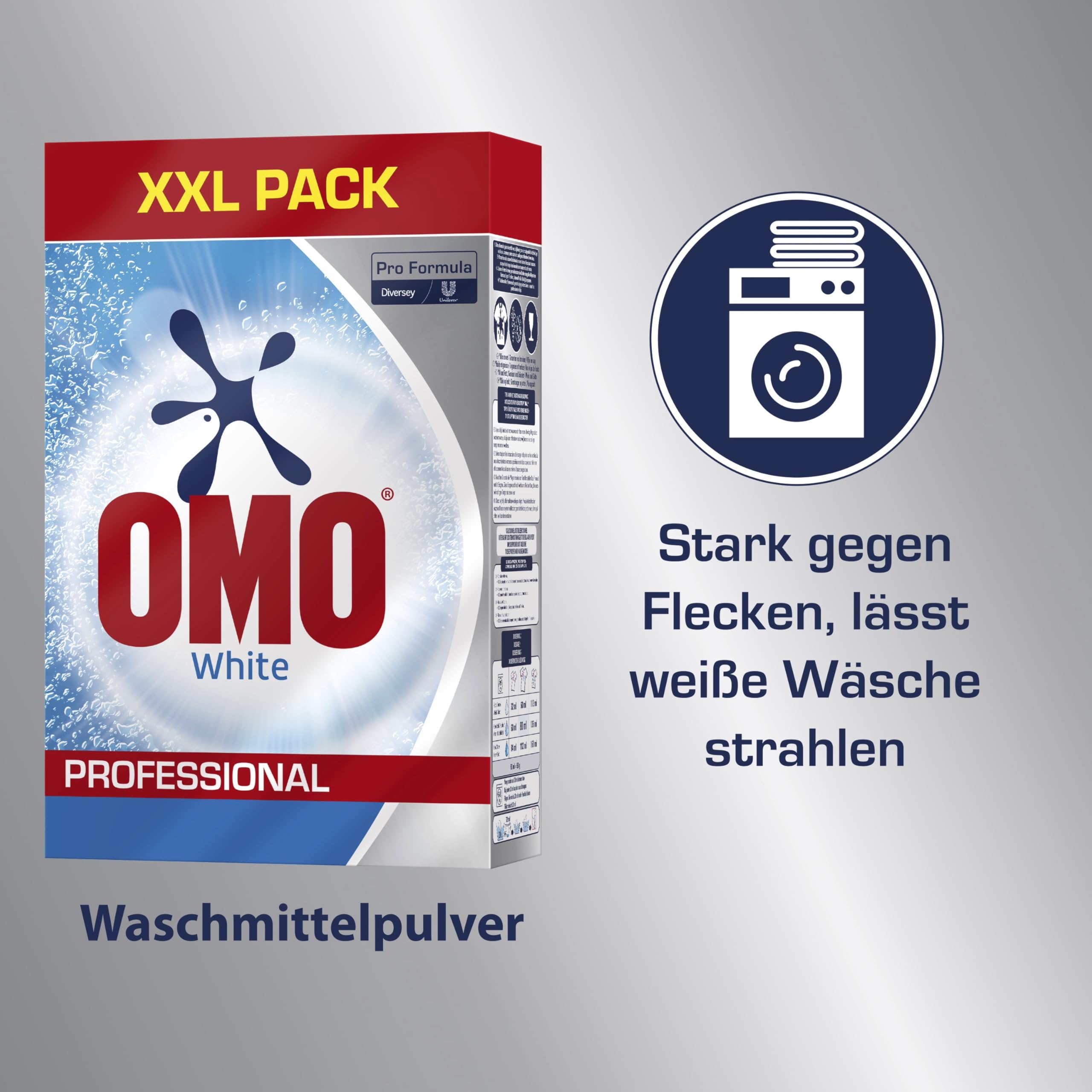 Omo Professional White Waschmittel Pulver 7 kg – Hochwirksames Vollwaschmittel für weiße Wäsche, starke Fleckentfernung & strahlendes Weiß, Waschpulver Großpackung für bis zu 140 Wäschen