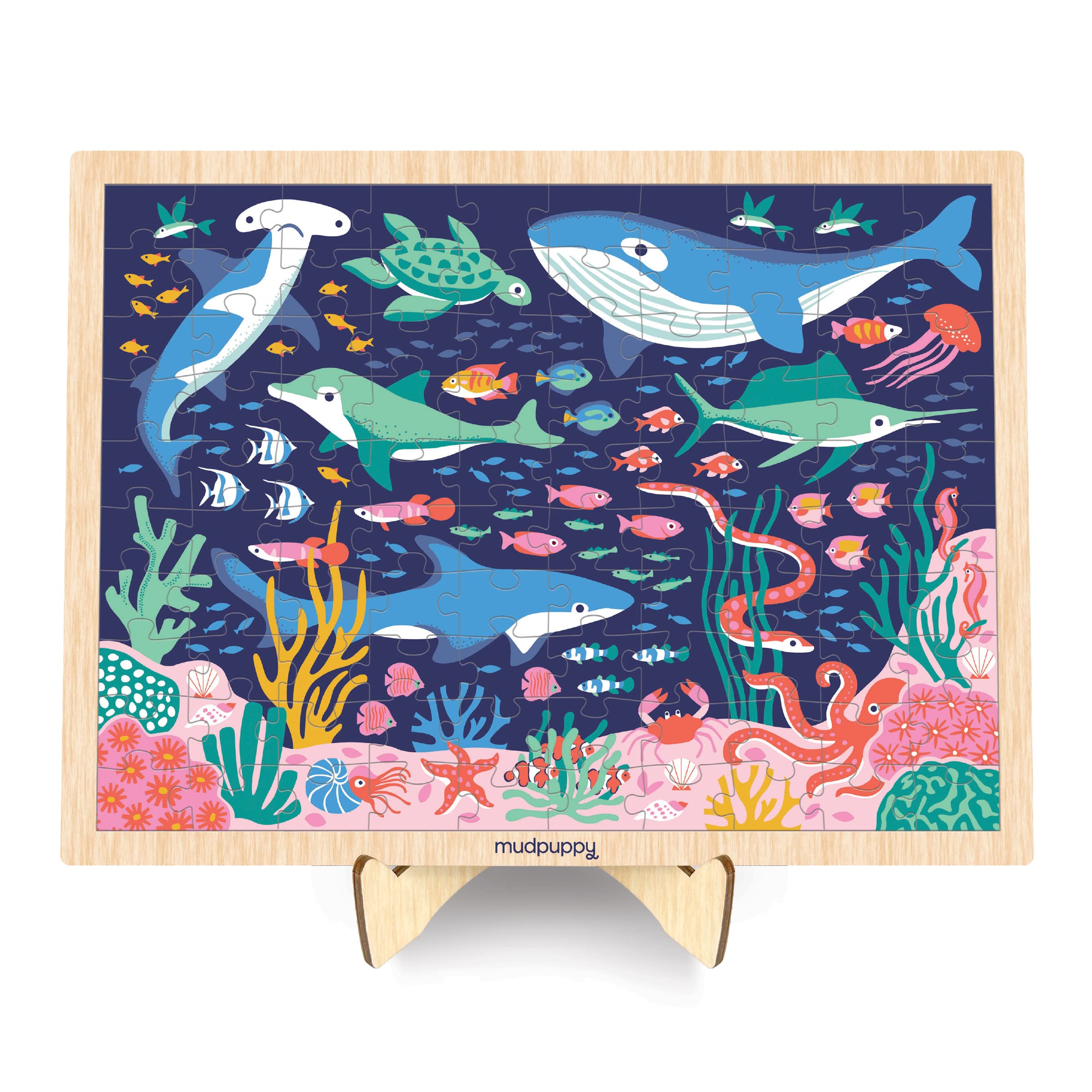 Mudpuppy's Ocean Life 100 Piece Wood Puzzle, Includes Colorful Illustrations of Your Favorite Ocean Animals, Ages 5+, Display Stand Included, Turn Your Puzzle into Home Decor! - Image 4