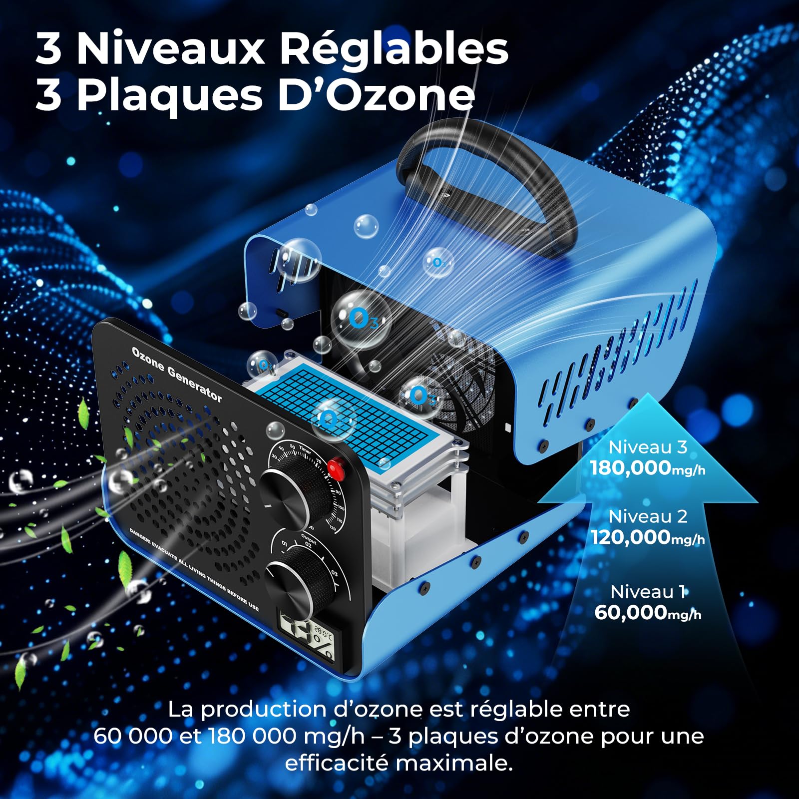 Générateur d'Ozone Domestique 18000mg/h avec 3 niveaux d'ozone pour 500m²