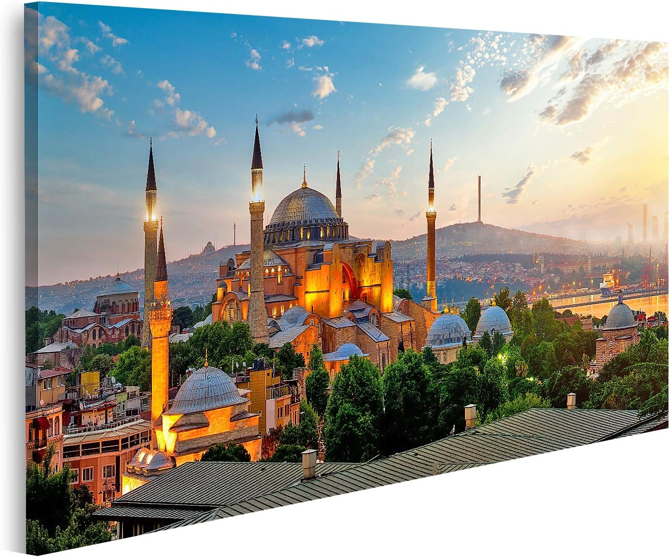 Dubai Skyline Leinwandbild 80x40cm - Luxus Hotel Bei Sonnenaufgang Wandbild