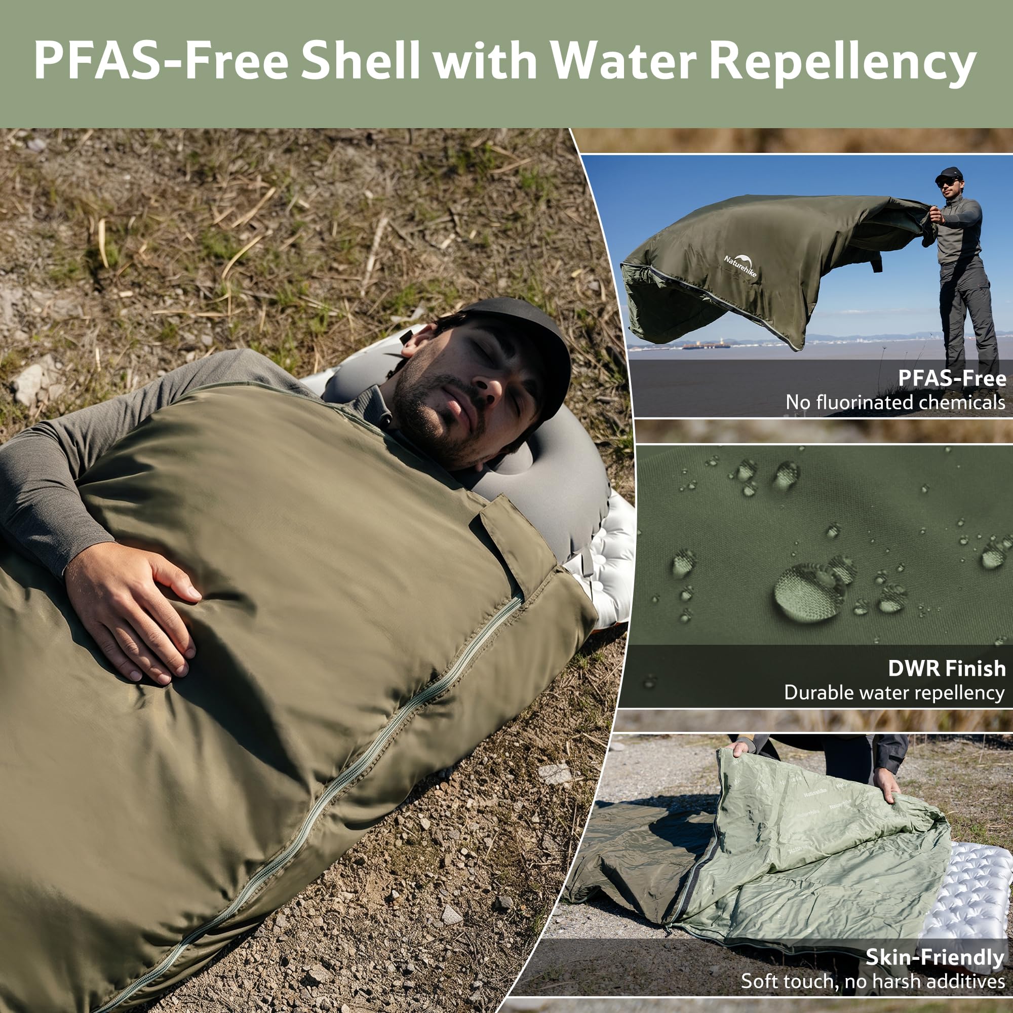 Naturehike Saco de Dormir Ultraligero de Verano (760 g), sobre Ligero y portátil, Saco de Dormir de algodón para 3 Estaciones, Impermeable, cómodo con Saco de compresión, Viajes, Camping, Senderismo,