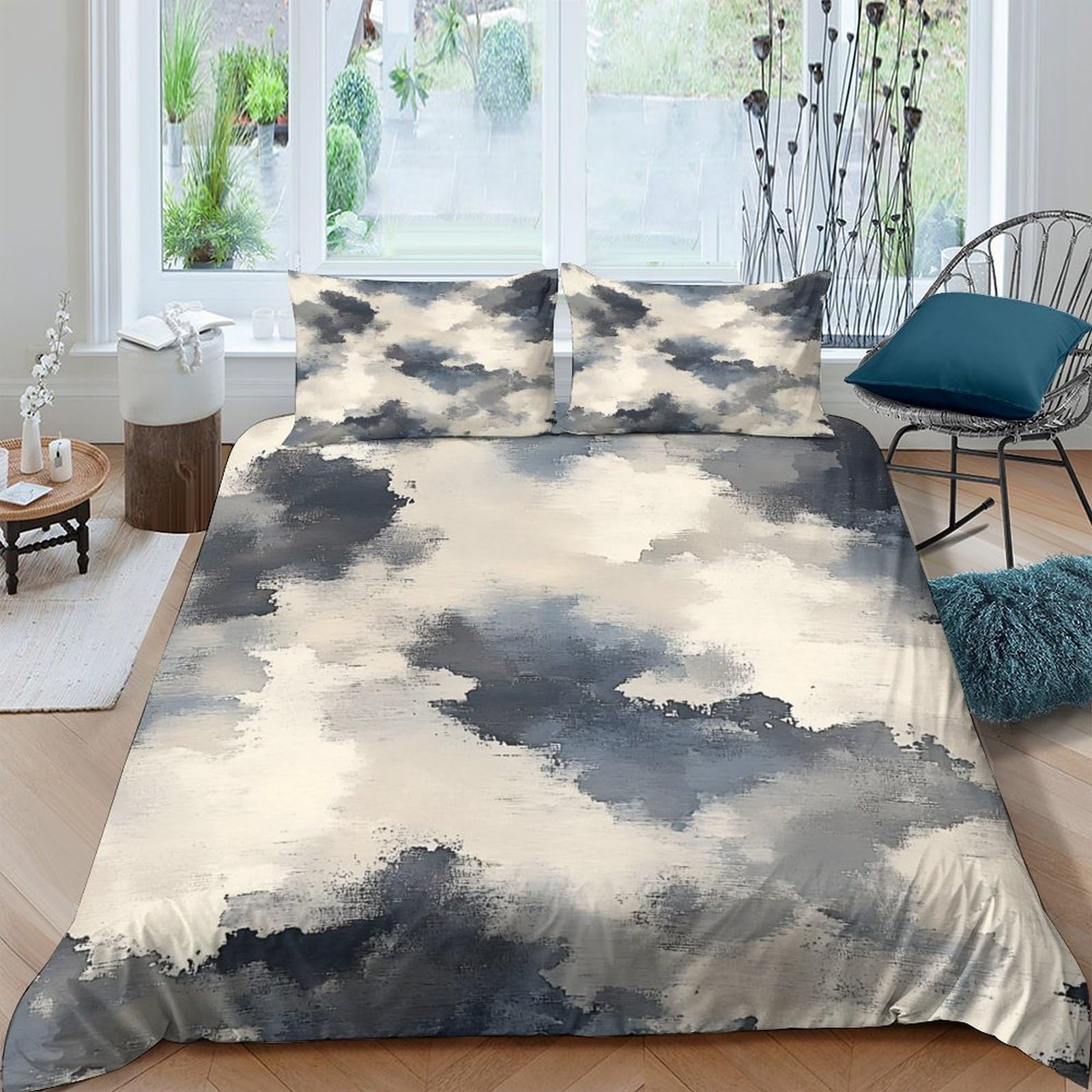 Ctjqhvkz Style-6 3D Printed Cloudy Sky Fitted Sheet Microfiber Soft Grey Blue Storm Mattress Cover For Bedroom Guest Room Decor Single（135X200cm）