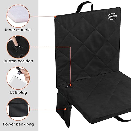 Miniatura 5 de ZUPIIY Cojín de asiento de estadio con calefacción para exteriores, asientos plegables portátiles para gradas, 3 niveles de calefacción, sin banco