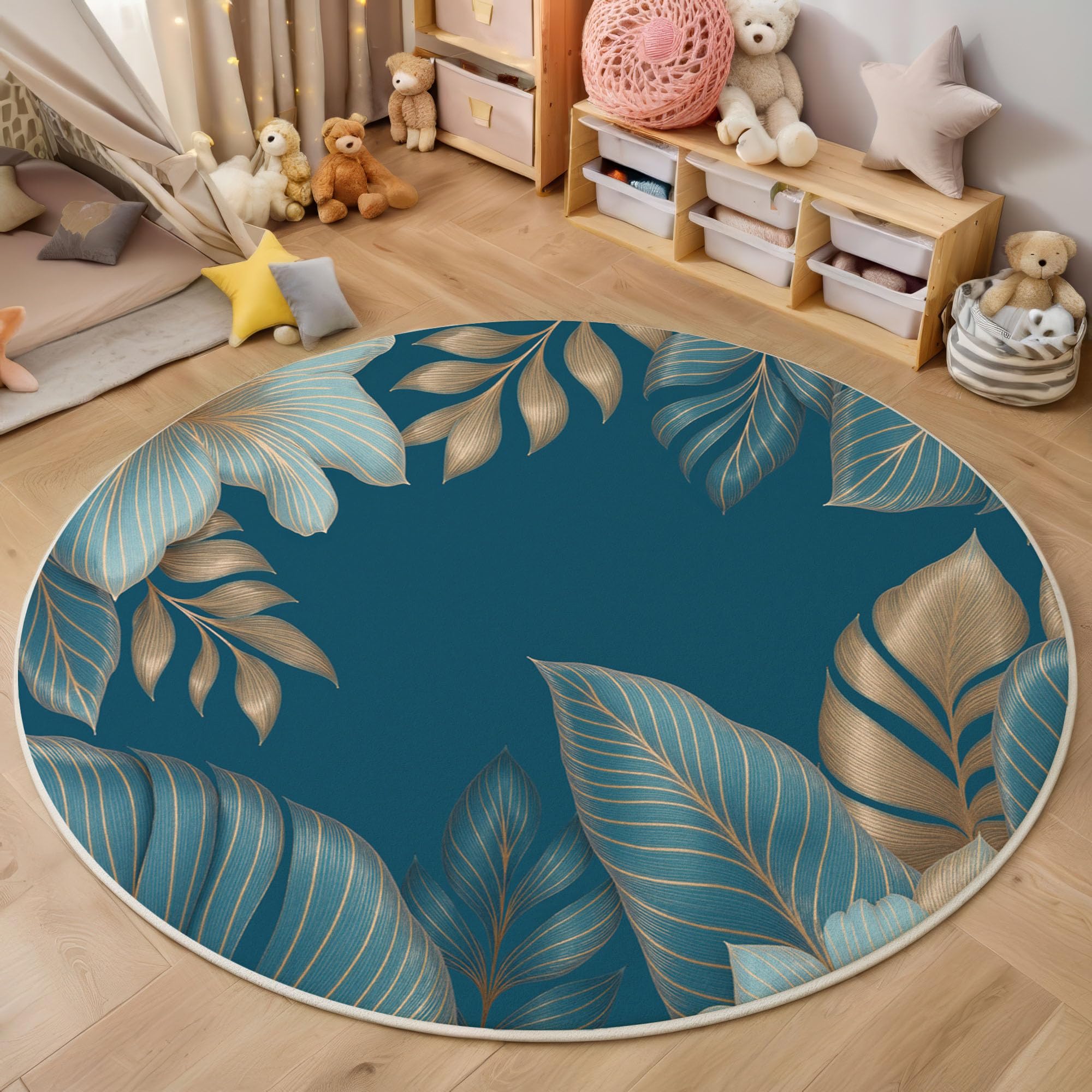 Tapis de salon rond pour chambre et séjour cosy bleu nuit 200cm