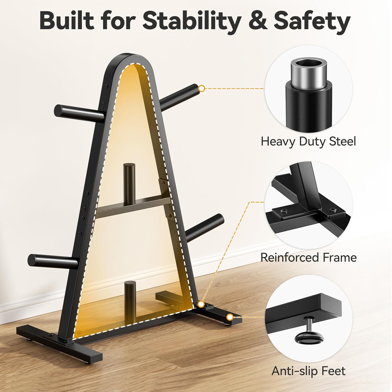 Olympic Weight Plate Rack 400LBs, Heavy Duty Weight Tree Rack for 2-Inch Plates, Barbell & Bumper Plate Storage, Free Weight Rack & Gym Plate Holder for Home Gym