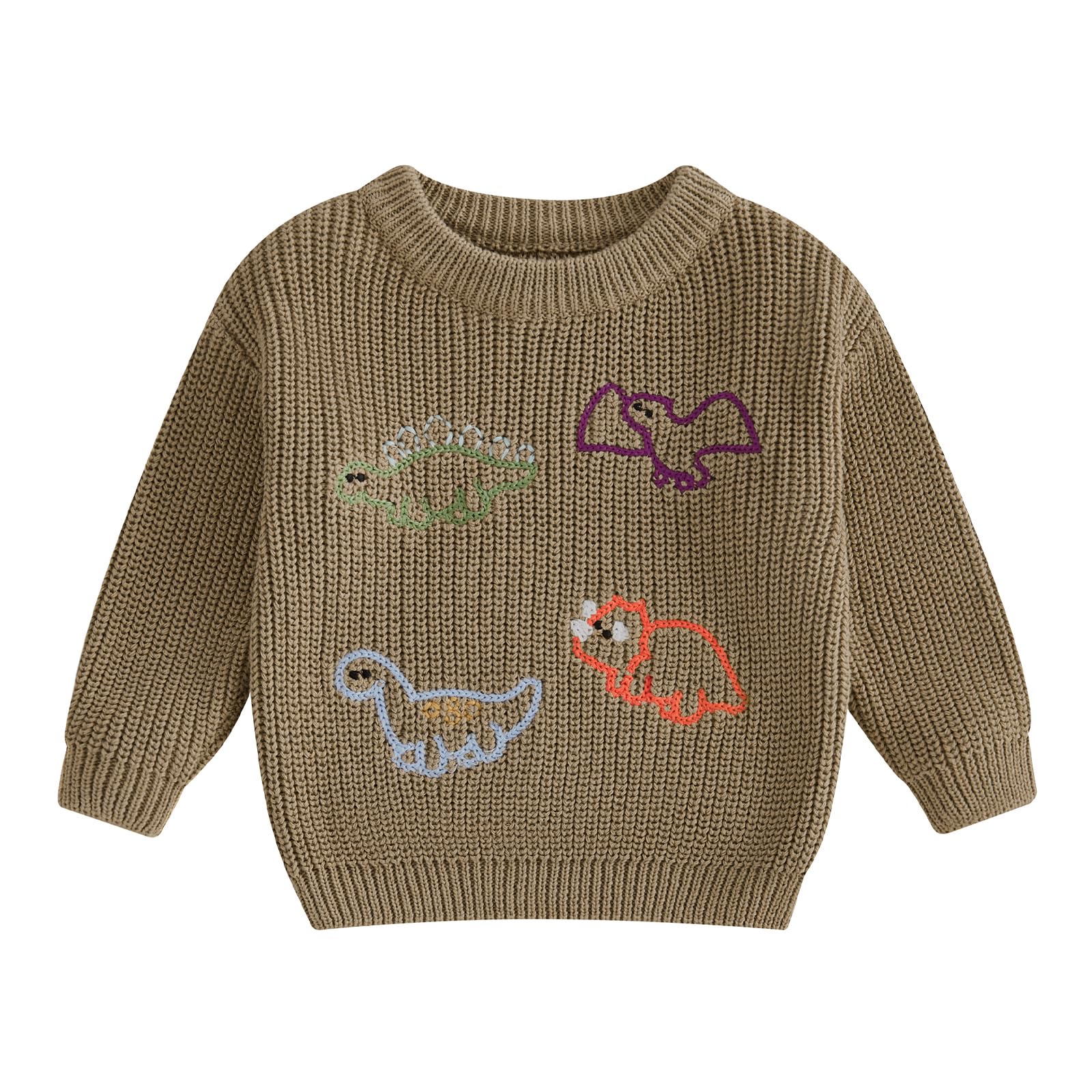 KMBANGI Baby Boy Sweater Casual Cute Dinosaur Embroidery Warm Knitted Long Sleeves Pullover Infant Knitwear for Toddler (Grey, 12-18 Months)