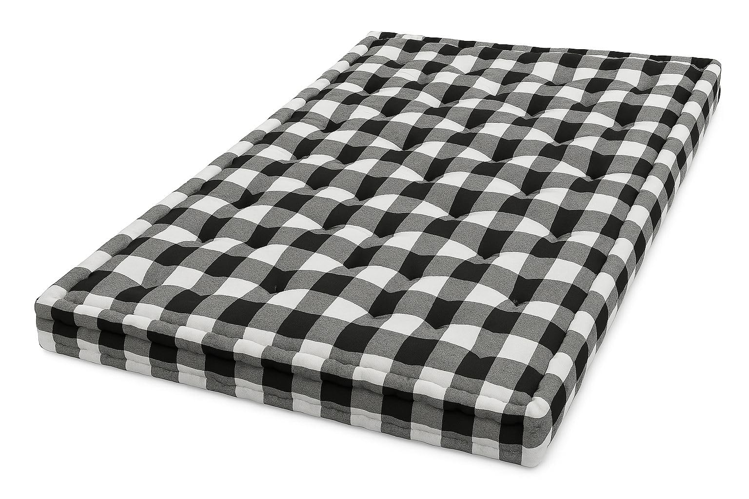 IMSMARTMART Cotton Floor Box Mattress, 5-Inch Thick, Black and White Buffalo Check Pattern, Foldable, Single Size (72X72X5 Inches, King Size Bed Mattress)-image-12