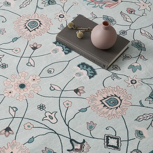 Miniatura 6 de EVERGRACE Alfombras de área para sala de estar, 5 x 7, alfombras bohemias de lana sintética floral para interiores y exteriores, alfombras lavables