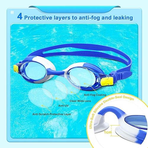 Miniatura 2 de Gafas de natación para niños con estuches, paquete de 2 gafas de natación antivaho sin fugas 180 visión clara para niños y niñas (edad 6-14)