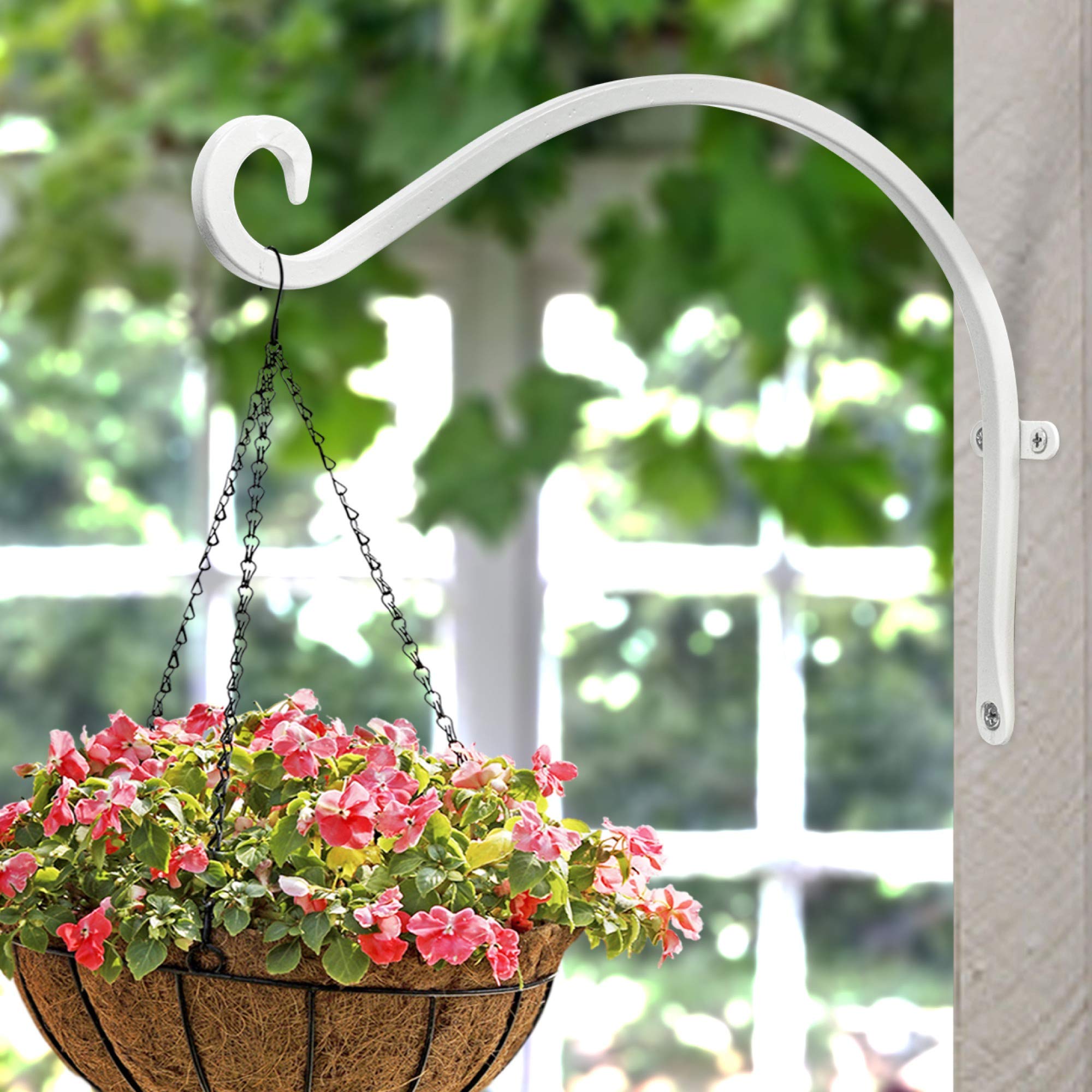Qiang Ni Colgador de comederos para pájaros (2 piezas/12 pulgadas), soporte para colgar plantas al aire libre más estable y resistente, blanco
