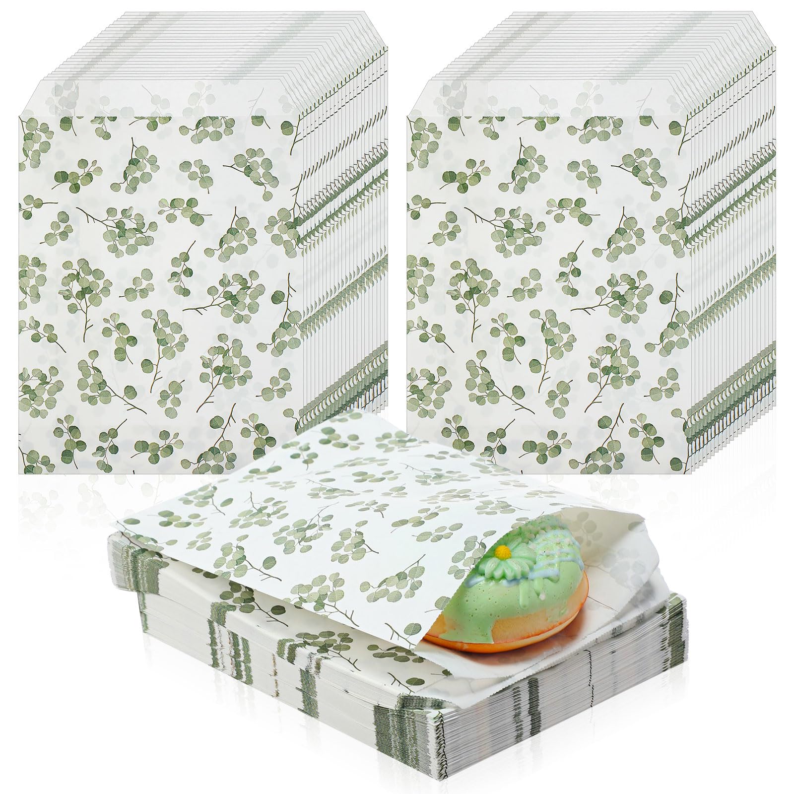 AmazingSpark 500 Pcs Bulk Candy Buffet Bags 5 x 7 Inch Paper Leaf Pattern Treat Bags Wedding Candy Favors for Guests Small Cookie Snack Gift Bags for