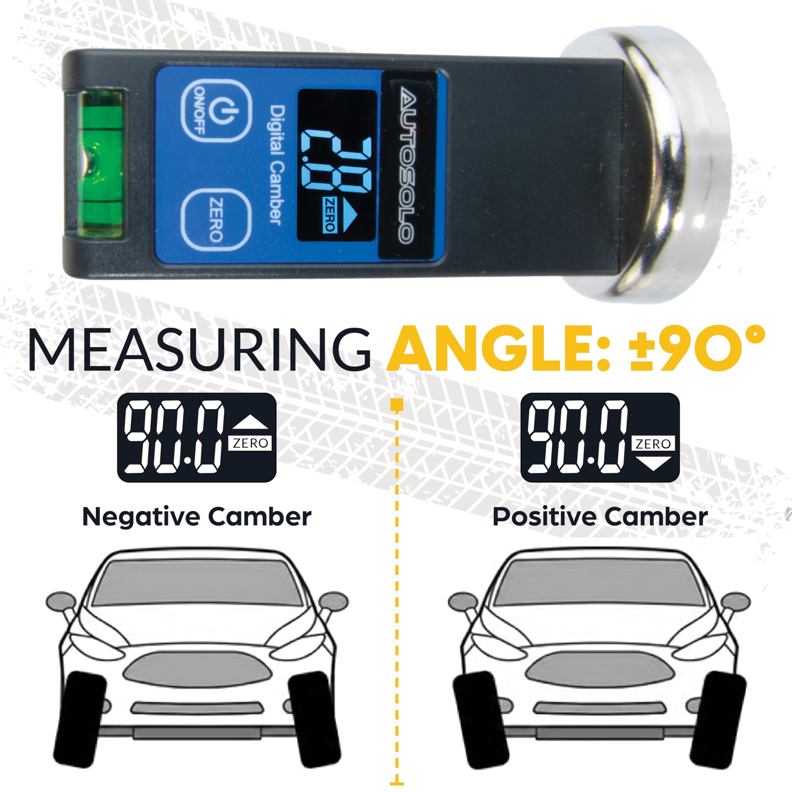 Medidor Digital de Camber y Caster con Pantalla LCD y Base Magnética. Alineación de Ruedas en Casa, Rango de -90° a +90°
