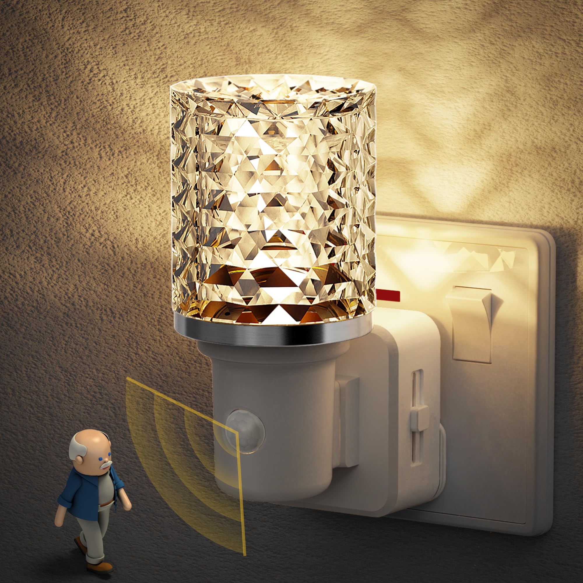 JandCase Motion Sensor Night Light Plug in Wall, Dimmable 0-100LM, 3 Lighting Mode, 3000K Warm White, 1W Low Energy Plug in Night Light for Kid Adult, Hallway, Bedroom, Stairway, 1 Pack