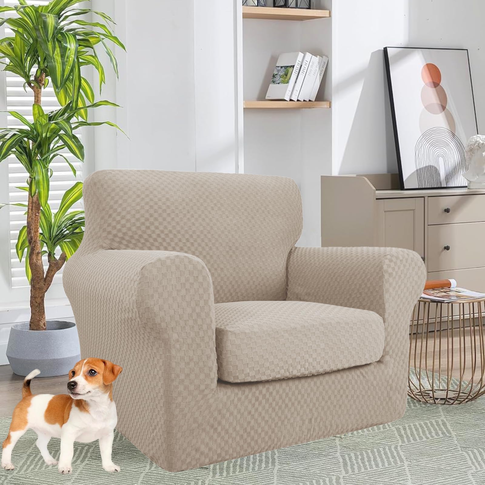 ZNSAYOTX - Funda De Terciopelo De Lujo De 2 Piezas Para Sillón Con Brazos Con 1 Cojín