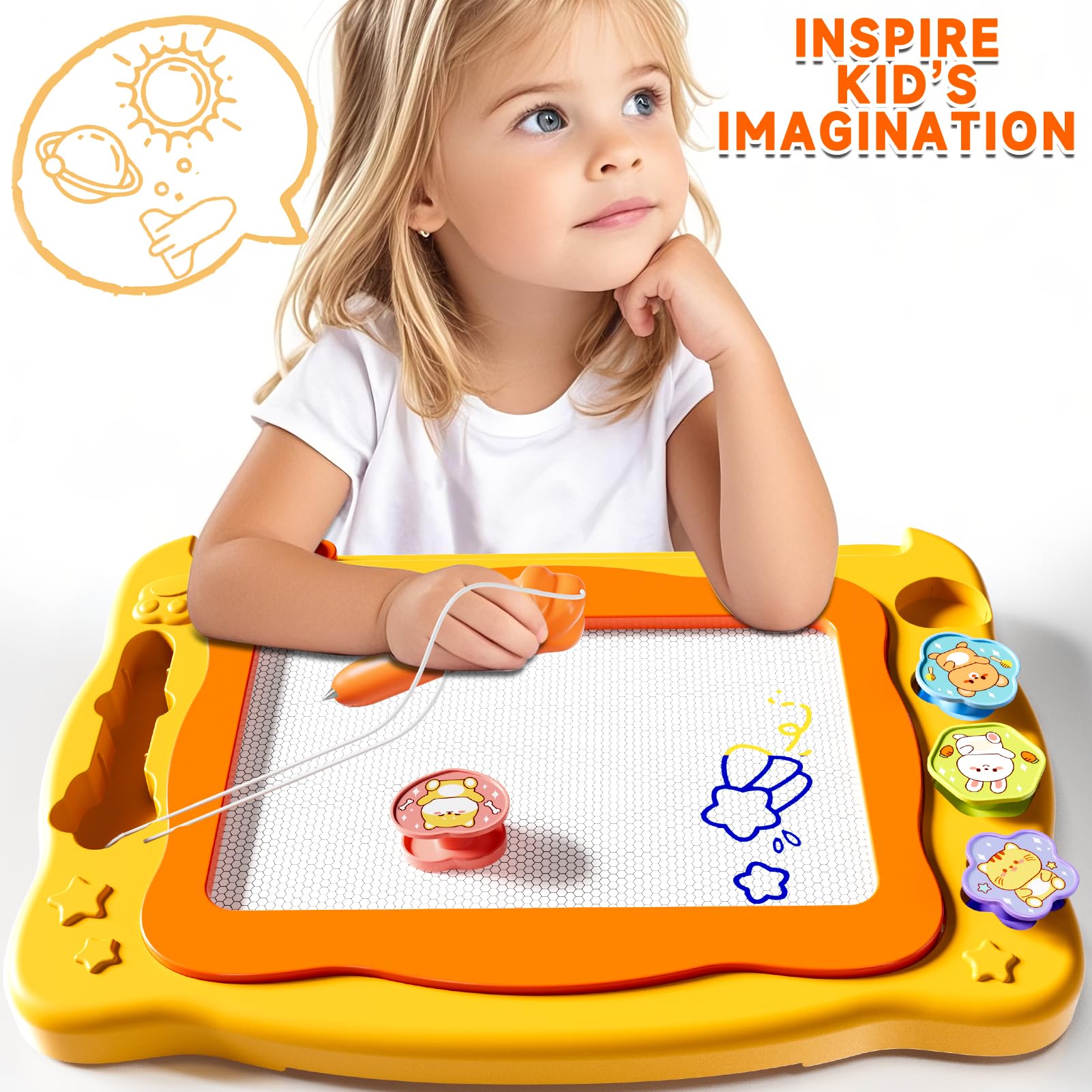 Grande tavolo da disegno magnetico giocattolo per bambini di età 3-7 anni, cancellabile Doodle Board con 4 colori, giocattolo educativo