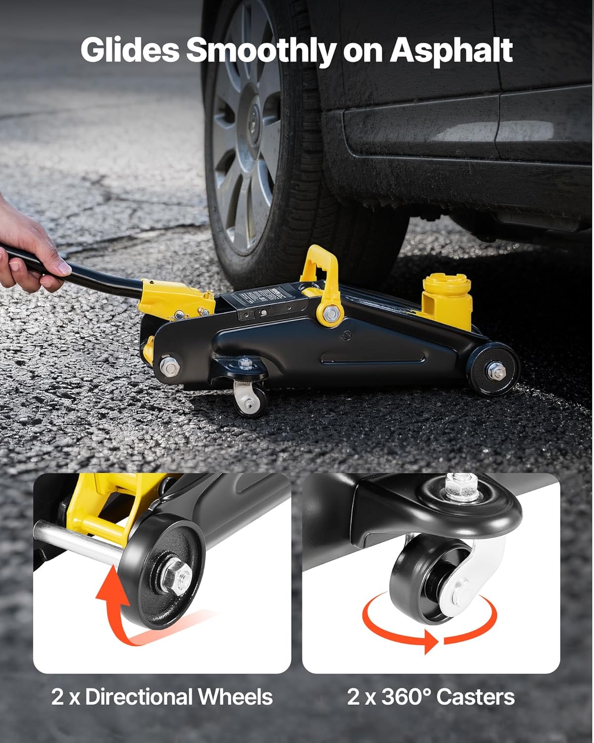 VEVOR Low Profile Floor Jack, 2 Ton (4400 lbs) Capacity, Steel Racing Floor Jack with Stands, Single Piston Quick Lift Pump, Hydraulic Trolley Car Lift for Compact SUVs, Lifting Range 5.1-12.2 Inches