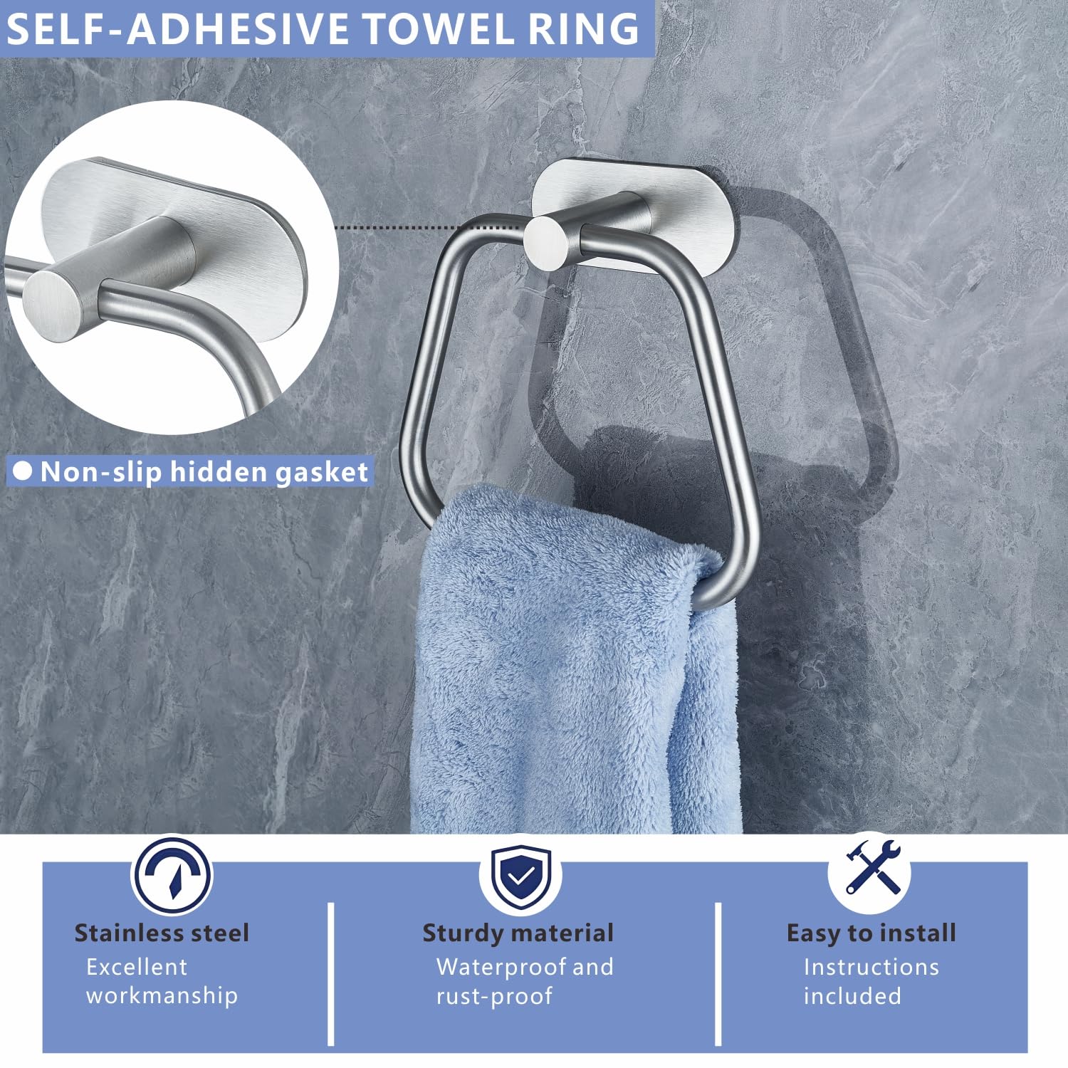 YIGII Portasciugamani Adesivo - Anello Porta Asciugamani in Acciaio Inox Porta Salviette per Bagno e Cucina