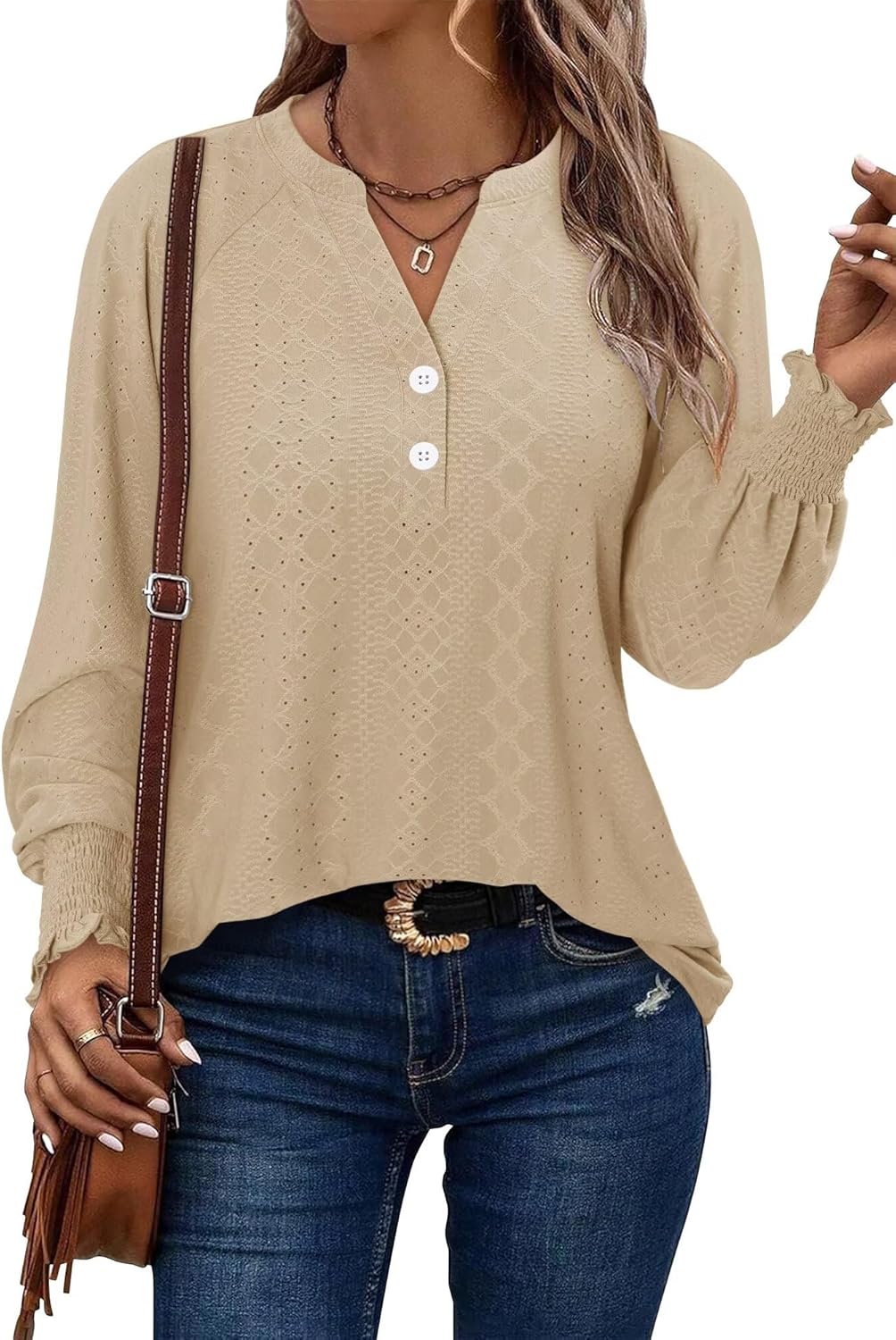 Magritta Womens Blouses Fall Tops Casual Long Sleeve Work Shirts Dressy V Neck Button Up Tunic Tshirts - Image 3