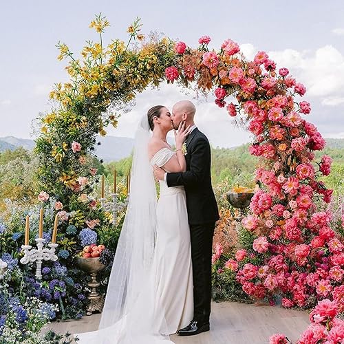 Miniatura 5 de Asee'm Soporte redondo de arco de boda dorado de 7.2 pies, marco de globo floral de metal grande para fiesta, aniversario, cumpleaños, graduación,