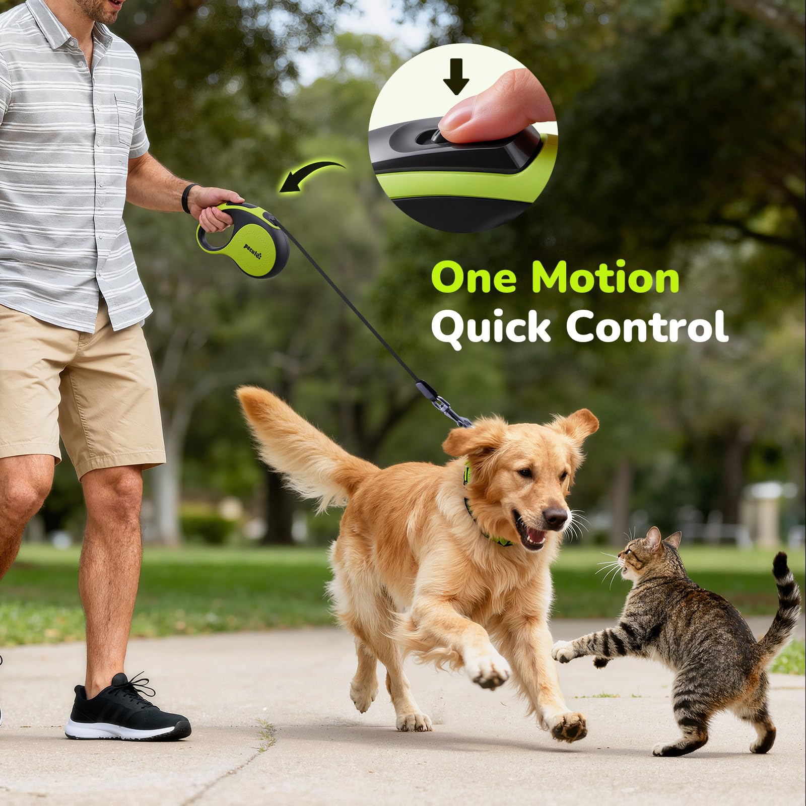 Pecute Guinzaglio Retrattile per Cani, Guinzaglio per Cane 8m con Guinzaglio Esteso Senza Grovigli a 360°, Impugnatura Antiscivolo e Pulsante di Freno Rapido,Verde