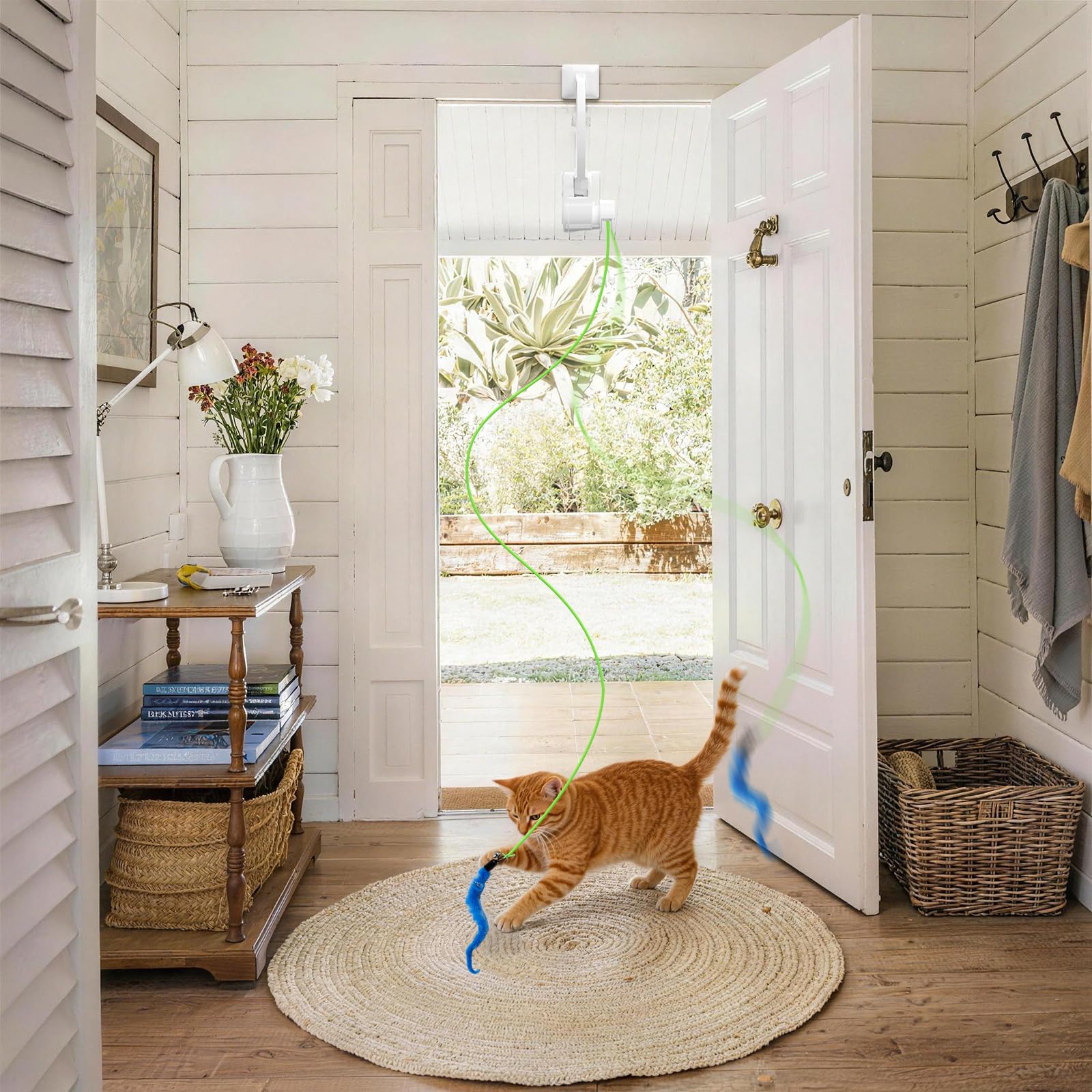 Automatisches fliegendes interaktives Katzenspielzeug für Indoor-Katzen – Sichere Jagd & Übungsstimulation für gelangweilte Kätzchen, Erwachsene & Mehrkatzenhäuser (Weiß)