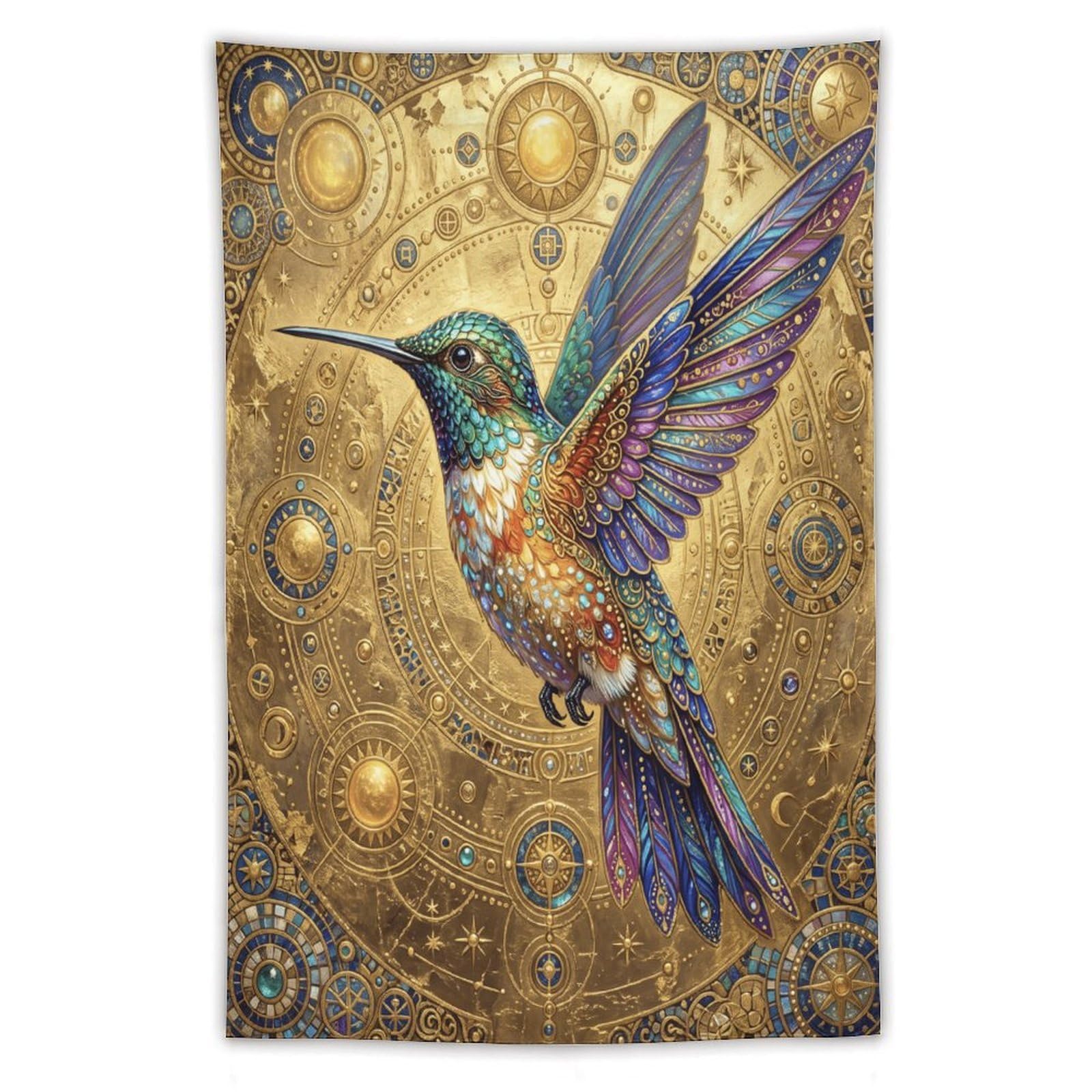 W7C8U2X3 Hummingbird Celestial Wall Tapestry, Realistic Illustration Style