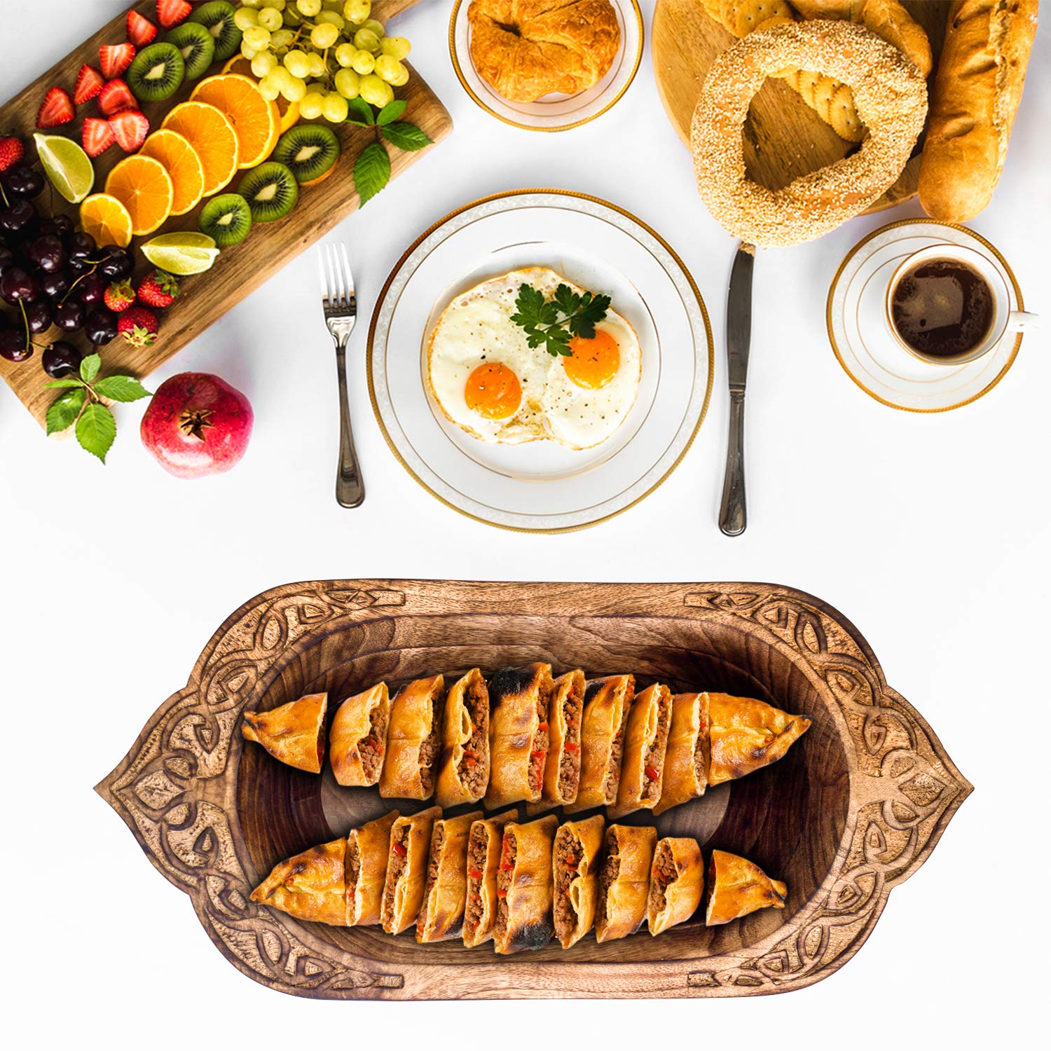 Vassoio in Legno Naturale, Ciotola per Insalata, Verdure e Frutta, Vassoio Grande e Profondo per la Famiglia, le Feste. (Viking Bowl (New))