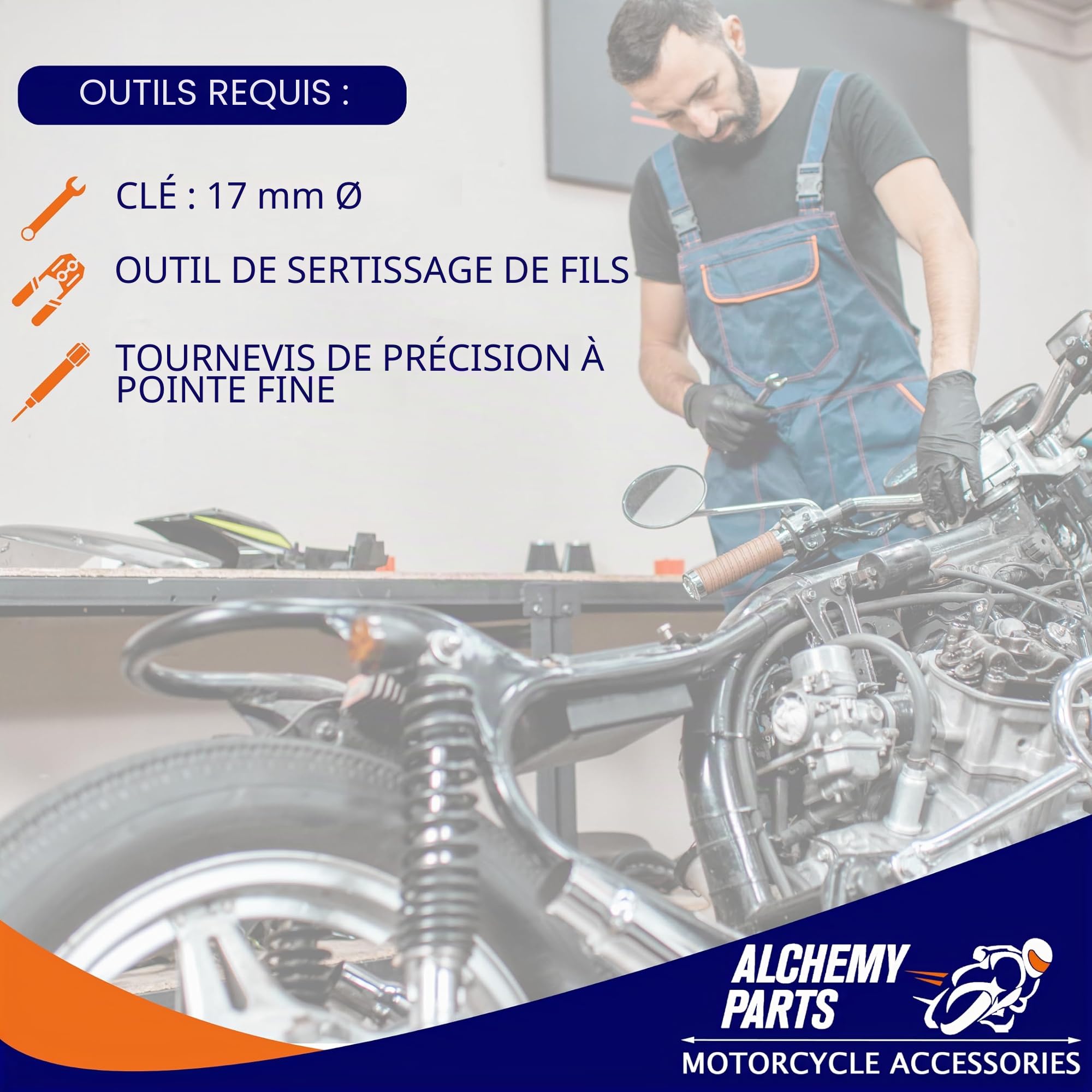 Alchemy Parts Phare pour Moto | Universel | Plein Phare, Croisement et Feu de Position | Diametre 165mm | Roadster | Streetfighter | Café Race (Chromé)
