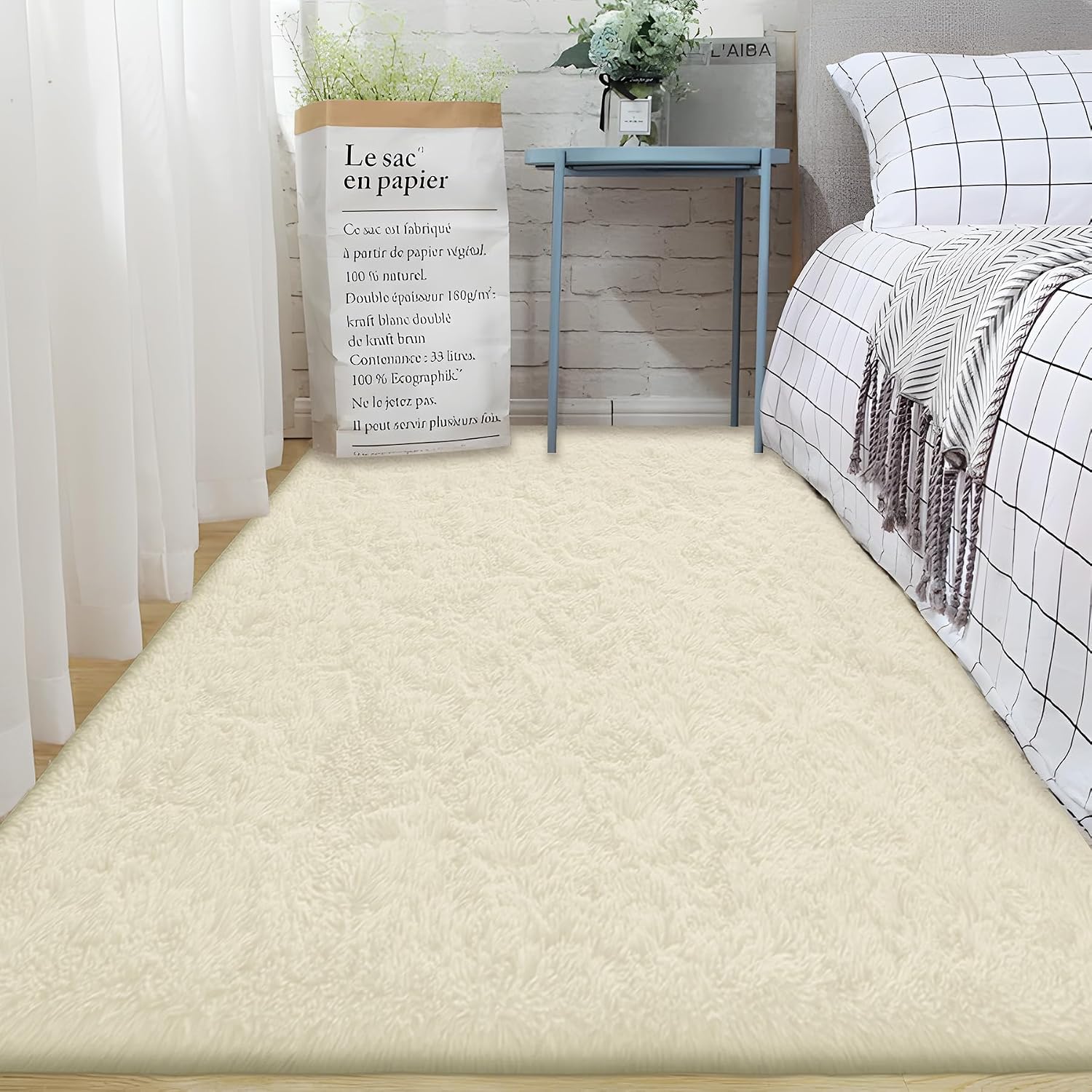 2x6 Runner Rug for Bedroom: Fluffy Shag Soft Washable Rugs Small Fuzzy Plush Indoor Carpet for Hallway Bedside Dorm Kids Girls Boys Room (Cream White, 2'x6') image 5