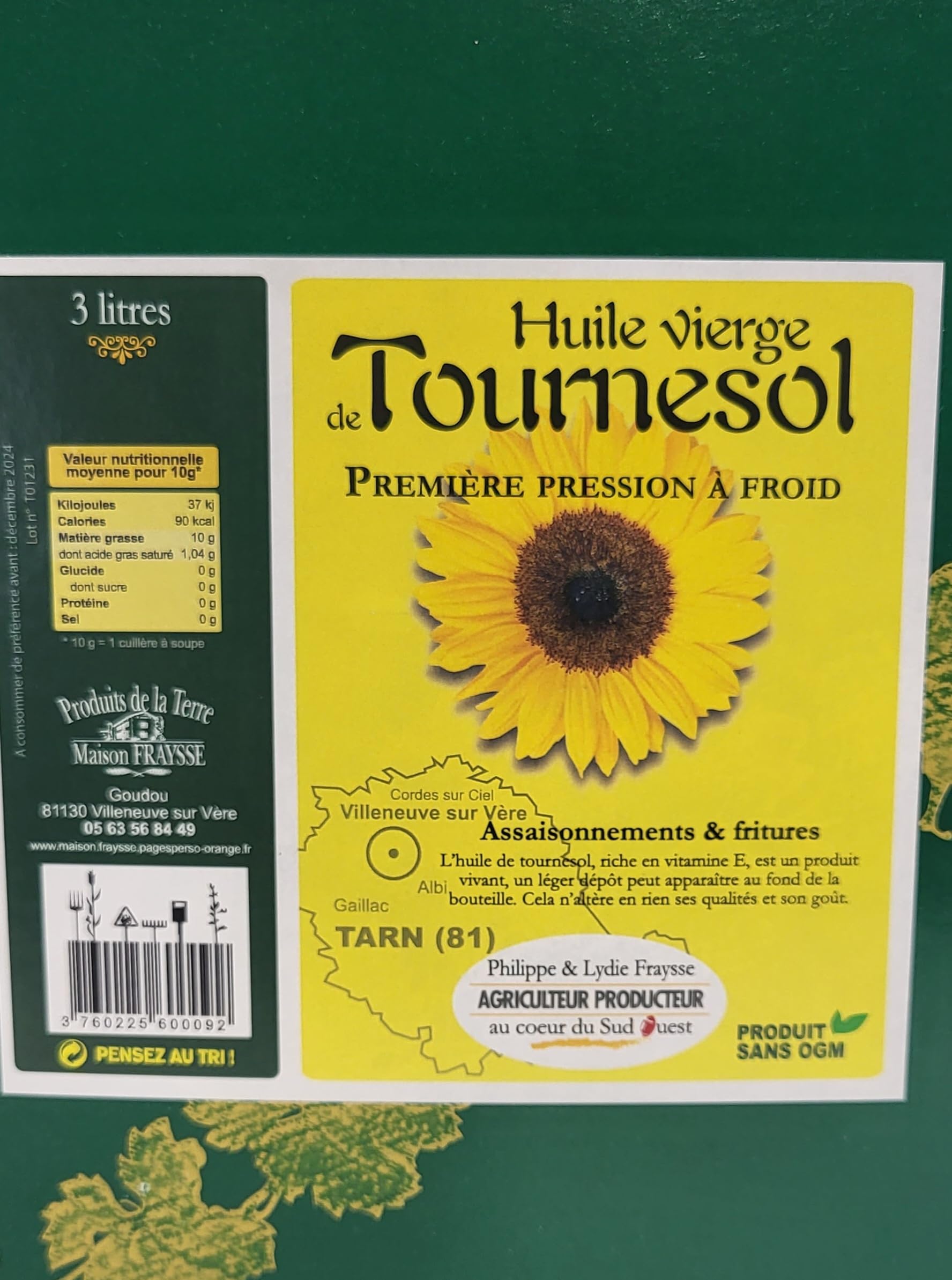 Lot d'huiles alimentaires Direct Producteur - BIB 3 litres Tournesol et BIB 2 litres de Colza - Huile de qualité supérieure