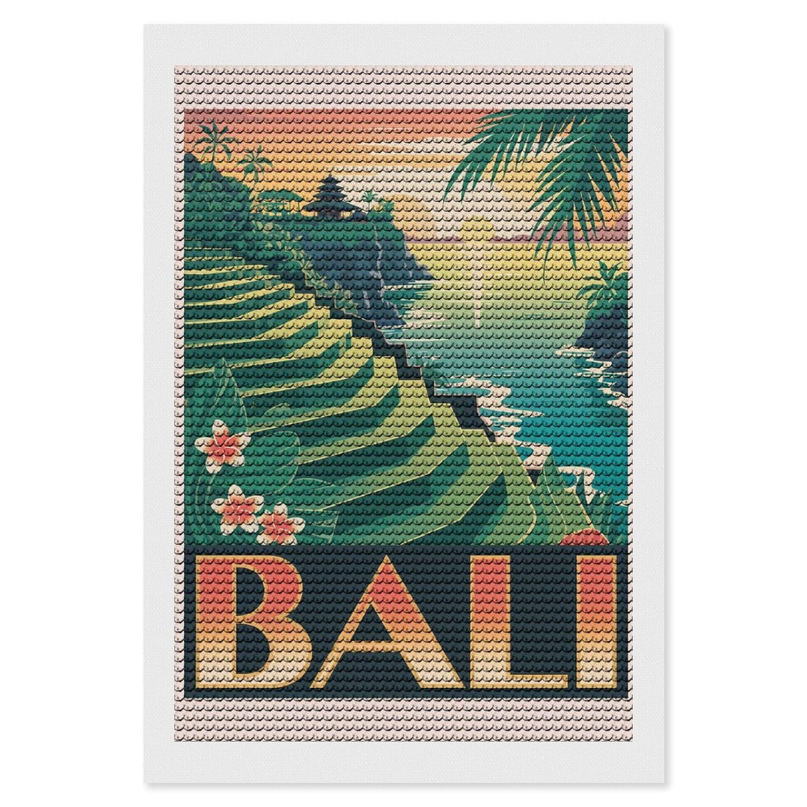Junmoney Bali Travel Diamond Painting Canvas Set 8"x12", Full Kit Included, Calming Craft to Unwind, Farmhouse Decor, Christmas Gift