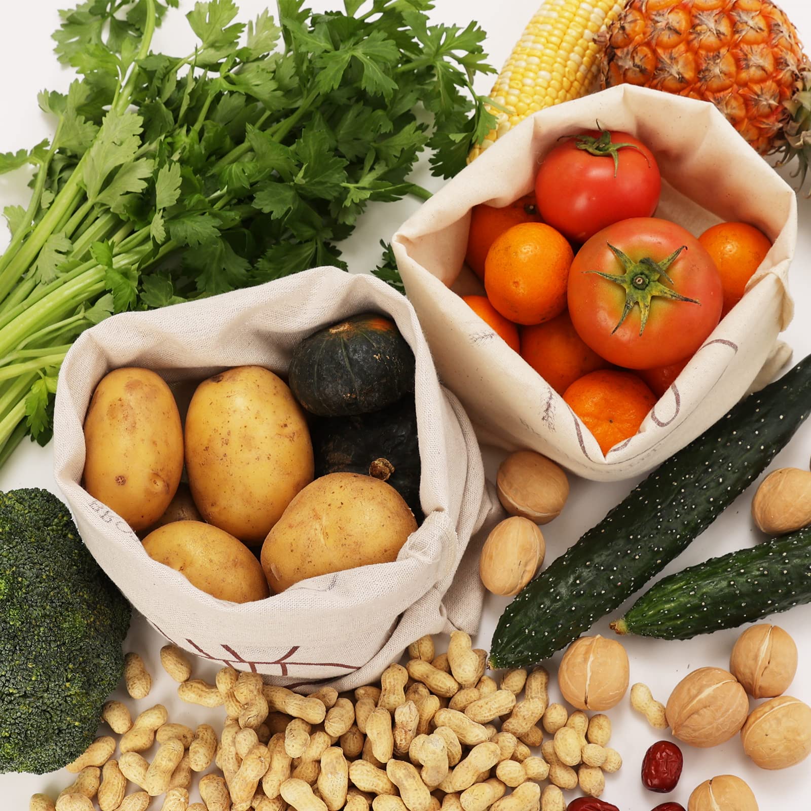 ECENCE Sacchetti per frutta e verdura, 3 pz. in 3 differenti misure