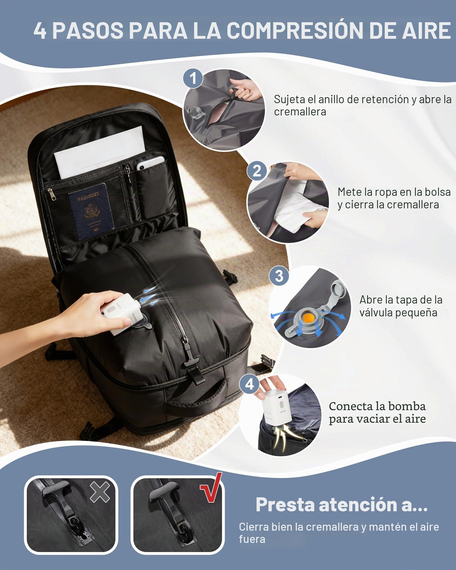 Mochila Viaje Cabina Avion 40x30x20 para Ryanair Mochilas de Vacío con Bomba Bolsa de Cabina Easyjet Equipaje de Mano para Mujer Mochila de Senderismo Mochila Impermeable Cabina Mochila,B01-Negro
