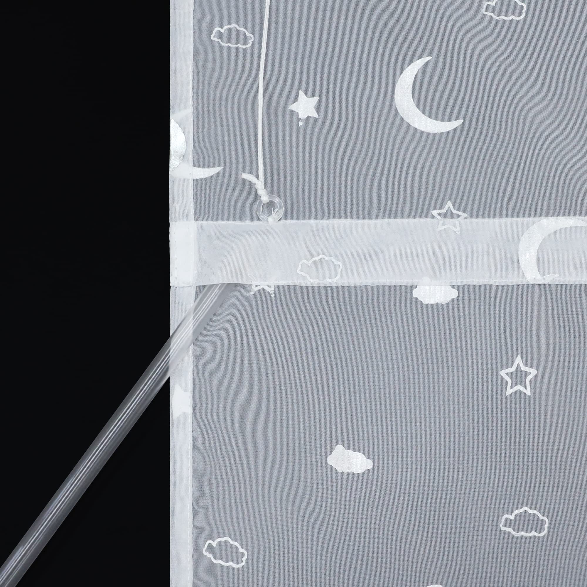 Delien Voile Raffrollo mit Klettband Transparente Gardine Raffgardine Kurz Rolls Küche Vorhang »Stern-Mond« Bändchenrollo Schals Modern für Fenster Gardinen BxH 140x140cm,Weiß