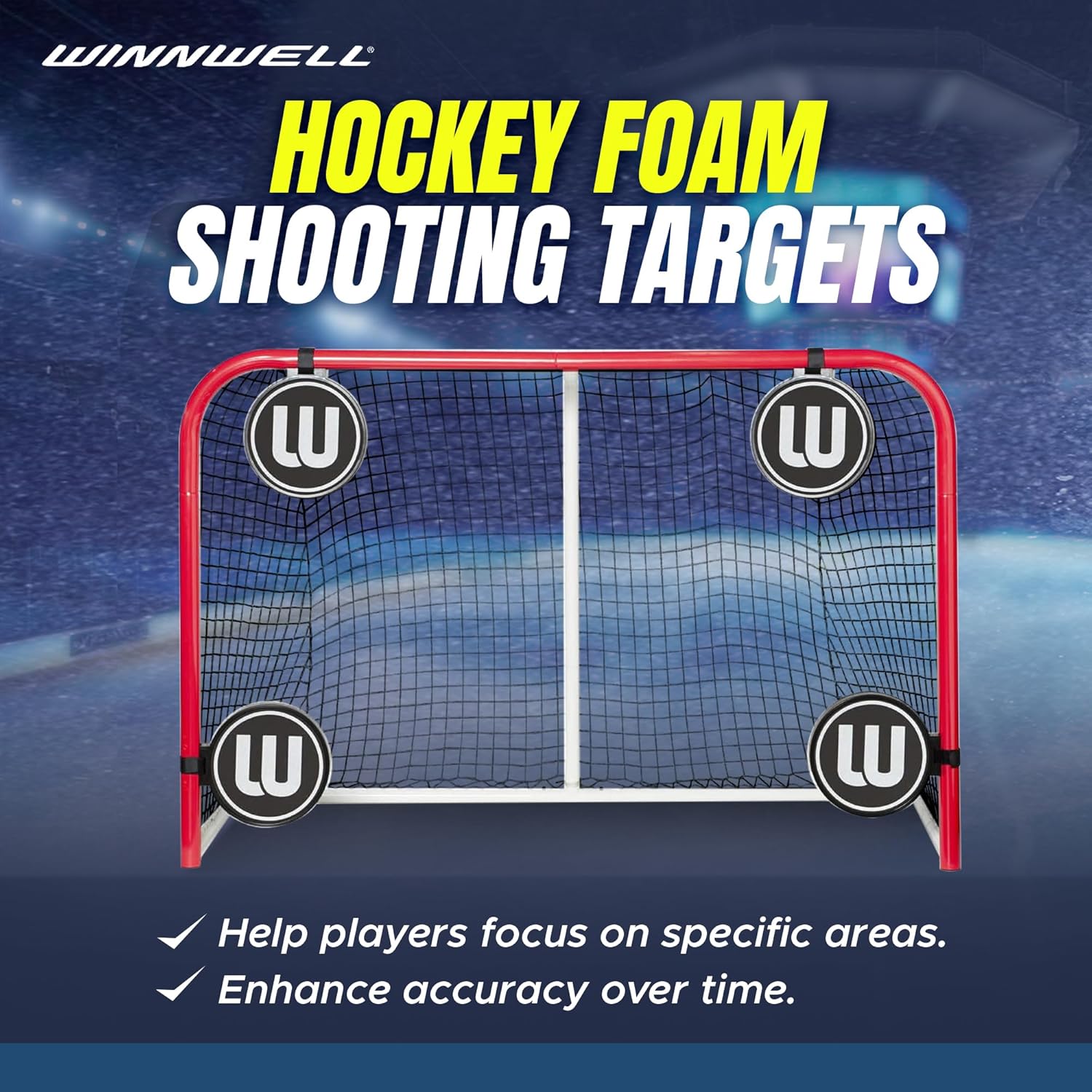 Winnwell Hockey Foam Shooting Targets - Easy to Install Hockey Net Shooting Targets, Equipment to Help Improve Shot Accuracy for Kids, Teens, Adult Players (4 Pack)
