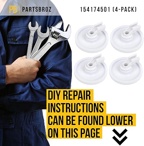 Miniatura 6 de 154174501 Frigidaire 5300809640 Ruedas para lavavajillas Estante inferior de repuesto duradero Paquete de 4  Reemplaza 5304532229, AP7195062,