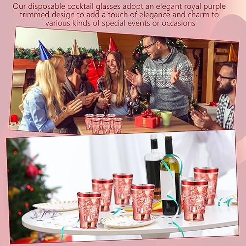 Miniatura 5 de Patelai 100 piezas de vasos de plástico rojos de 12 oz, vasos de plástico con borde rojo resistentes, vasos desechables para vino, vasos