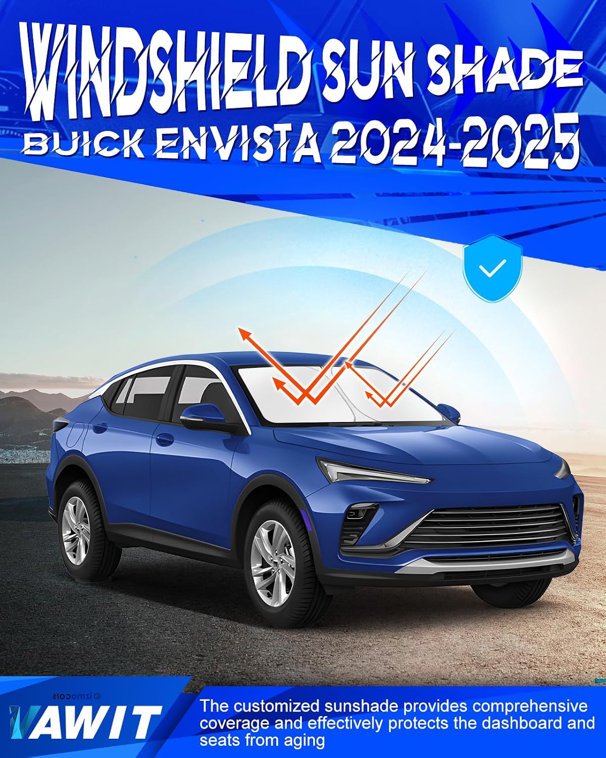 Car Windshield Sun Shade Compatible with Buick Envista 2024-2025 2026 2027 Accessories, Foldable Window Sunshade Block UV Rays and Sun Heat image 2