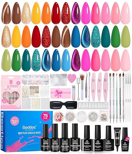 Beetles Gel Polish Kit de uñas de invierno de 20 colores, marrón, azul, rojo, morado, brillante, capa superior brillante y mate, juego de uñas de