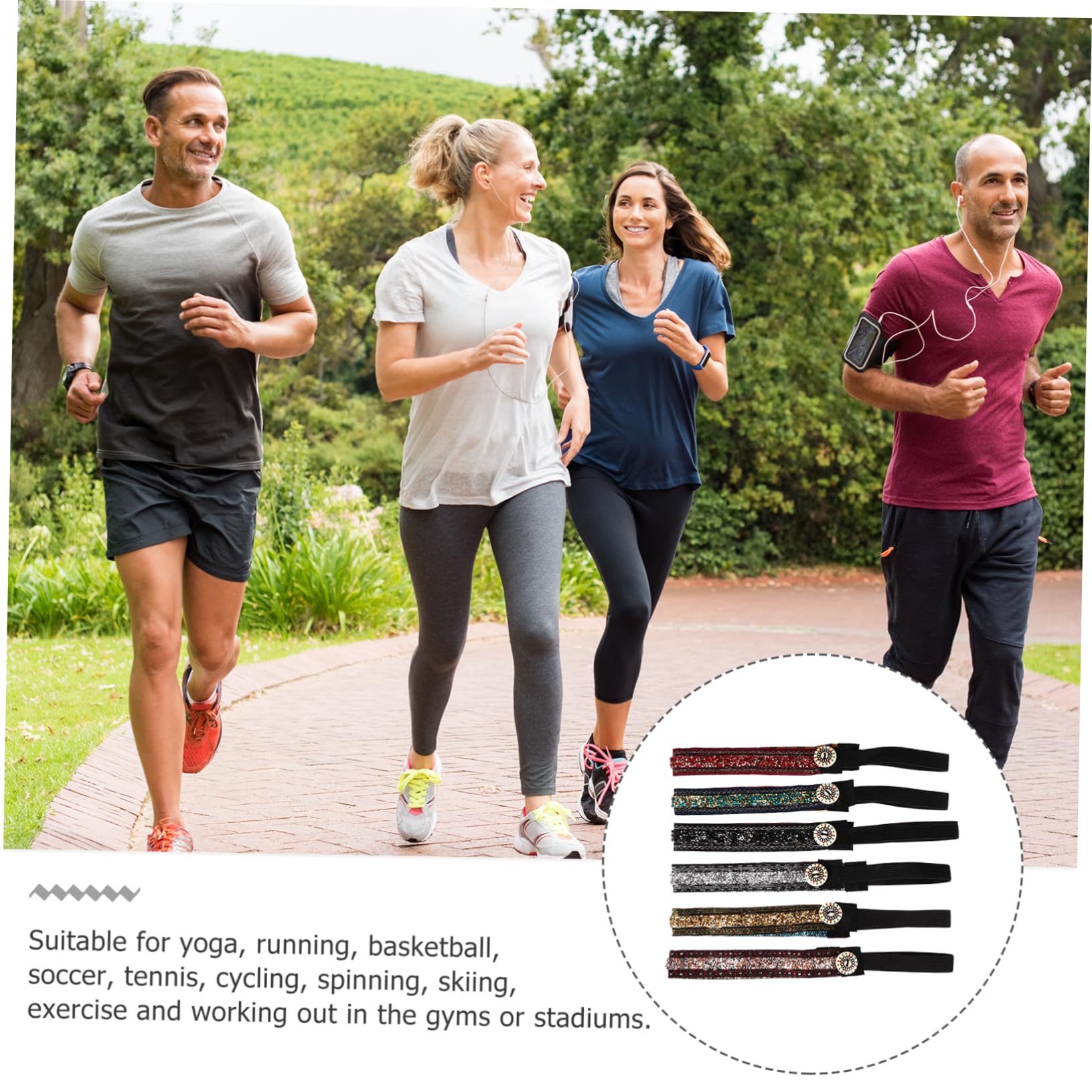 POPETPOP 6 Pezzi Fascia Con Bottoni Fascia Yoga e Elastiche e Sportive Per Le Donne Sportive Per Le Donne Da Donna ia Antisudore ia Elastica Turbante Tessuto