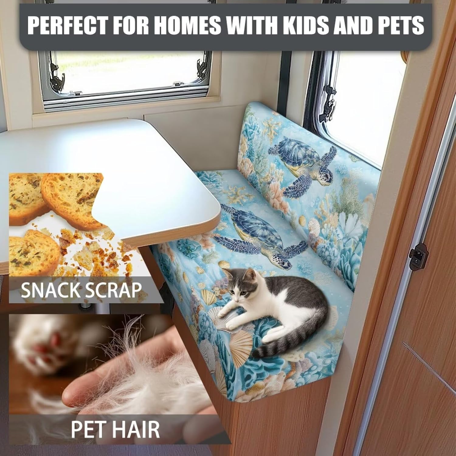 Blue Sea Turtle RV Dinette Cushion Covers Soft Stretchable Loveseat Sofa Fuiniture Slipcover Bench Seat Covers for RVs for Travel Trailer Couch
