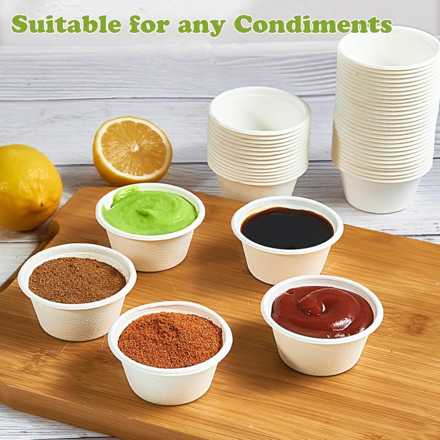 ECOLipak 200 Pack 2 oz Compostable Portion Cups, 100% Biodegradable Souffle Cups, Disposable Paper Cup for Condiment Samples - Image 3