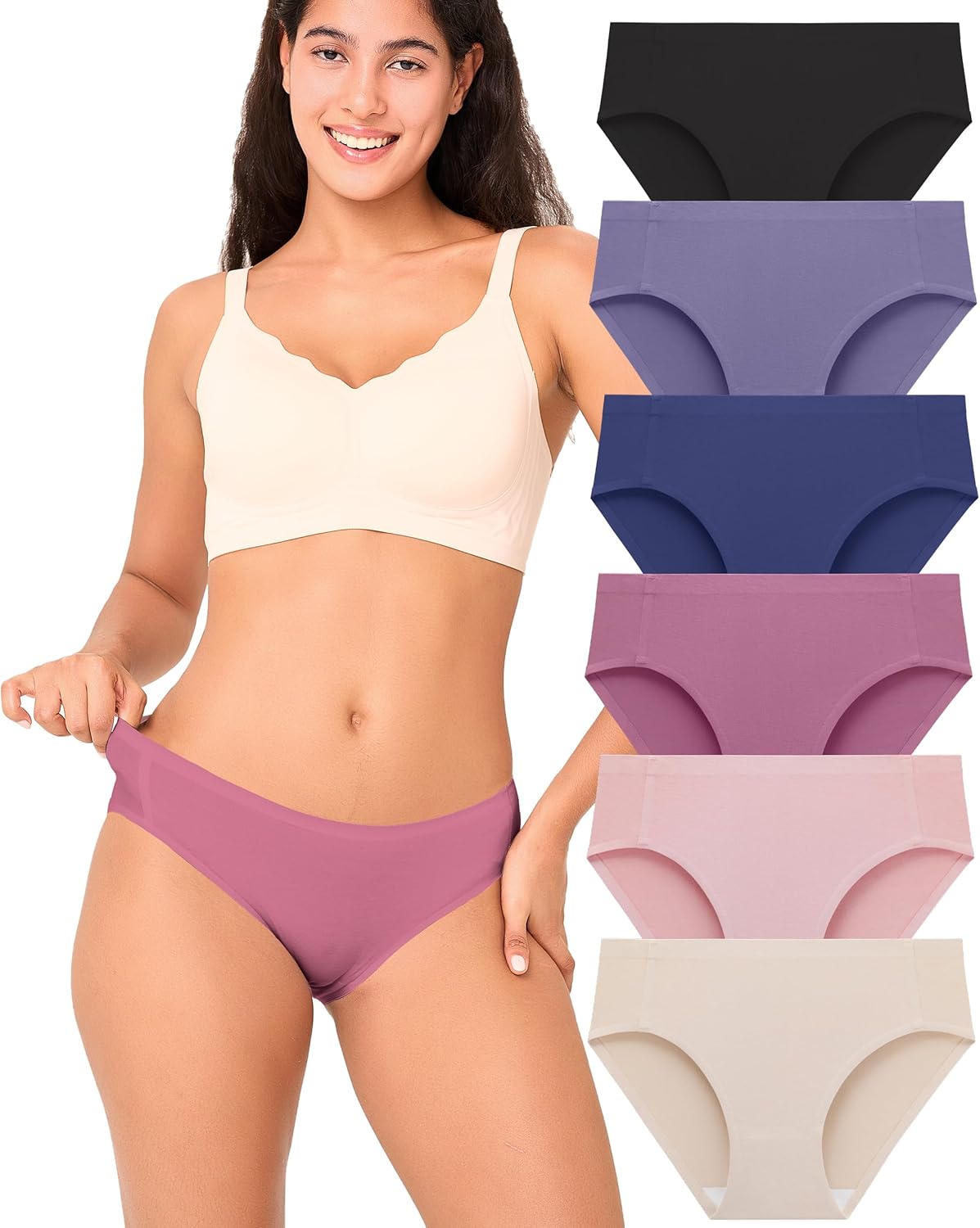 BAMBOO COOL Women's No Show Bikini Seamless Underwear for Women Low Waisted Non-marking Stretch Panties Full Coverage,6 Pack